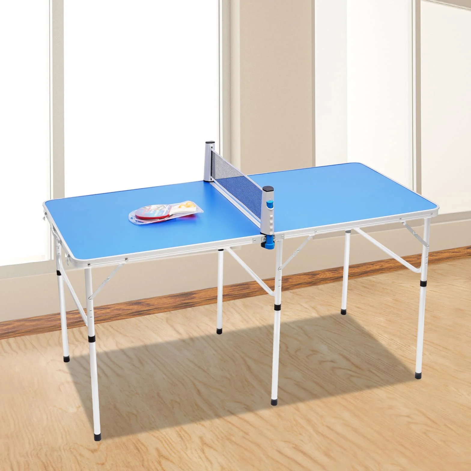 Table de ping-pong pliable 152 x 76 x 76 cm avec filet, raquettes et balles, intérieur et extérieur