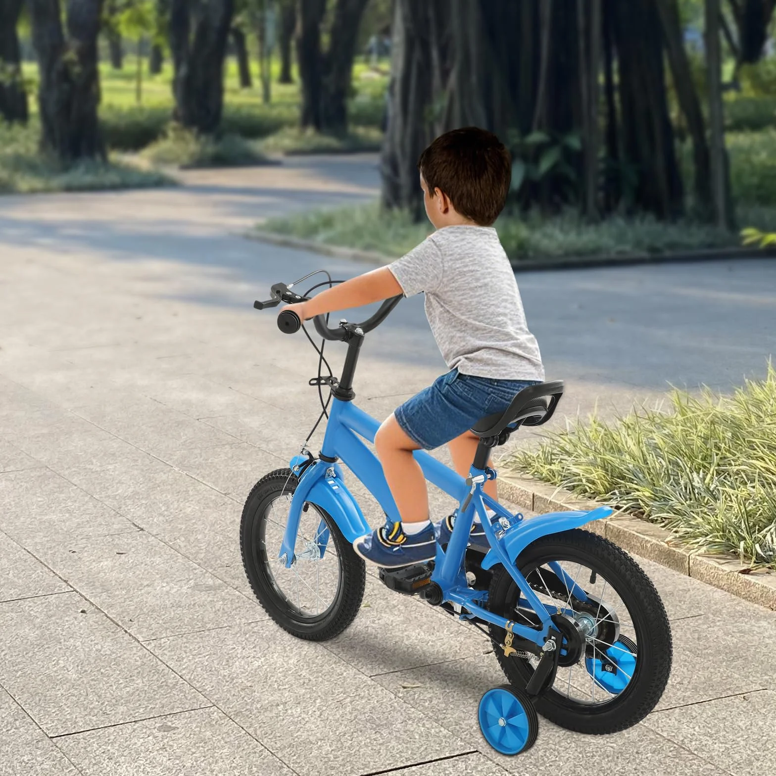 Vélo Enfant 12 Pouces avec Roues Stabilisatrices, Hauteur Réglable 43-49 cm