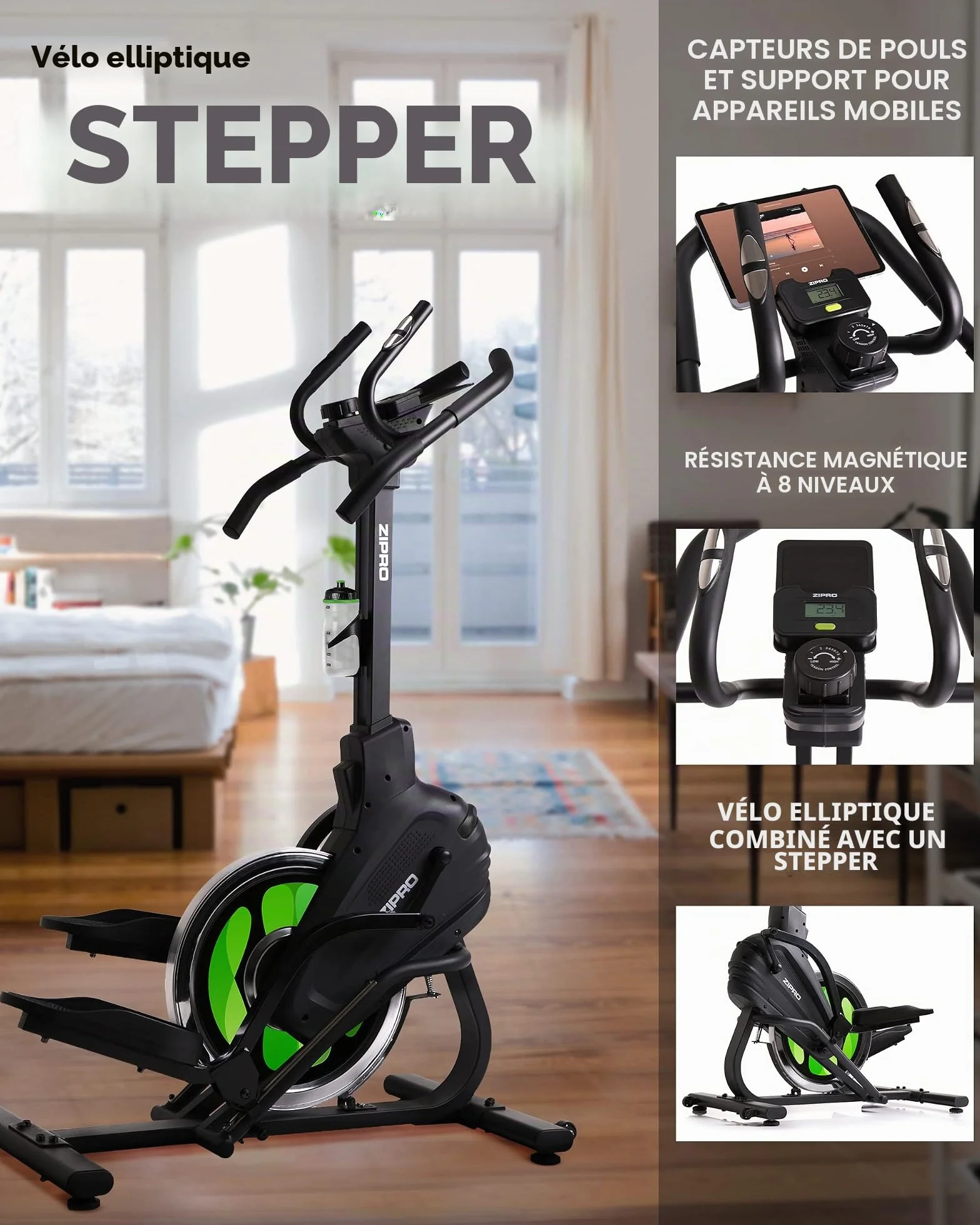 Zipro Crosstrainer Climber, vélo elliptique, 8 niveaux de résistance, 120 kg