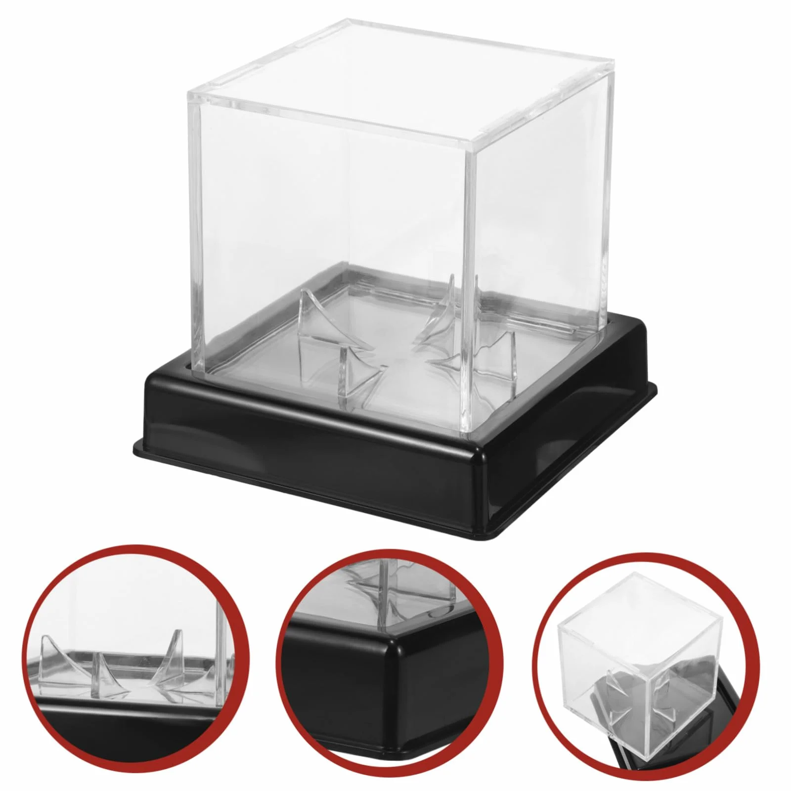 Vitrine Transparente Carrée en Plastique Noir pour Balles de Sport Baseball
