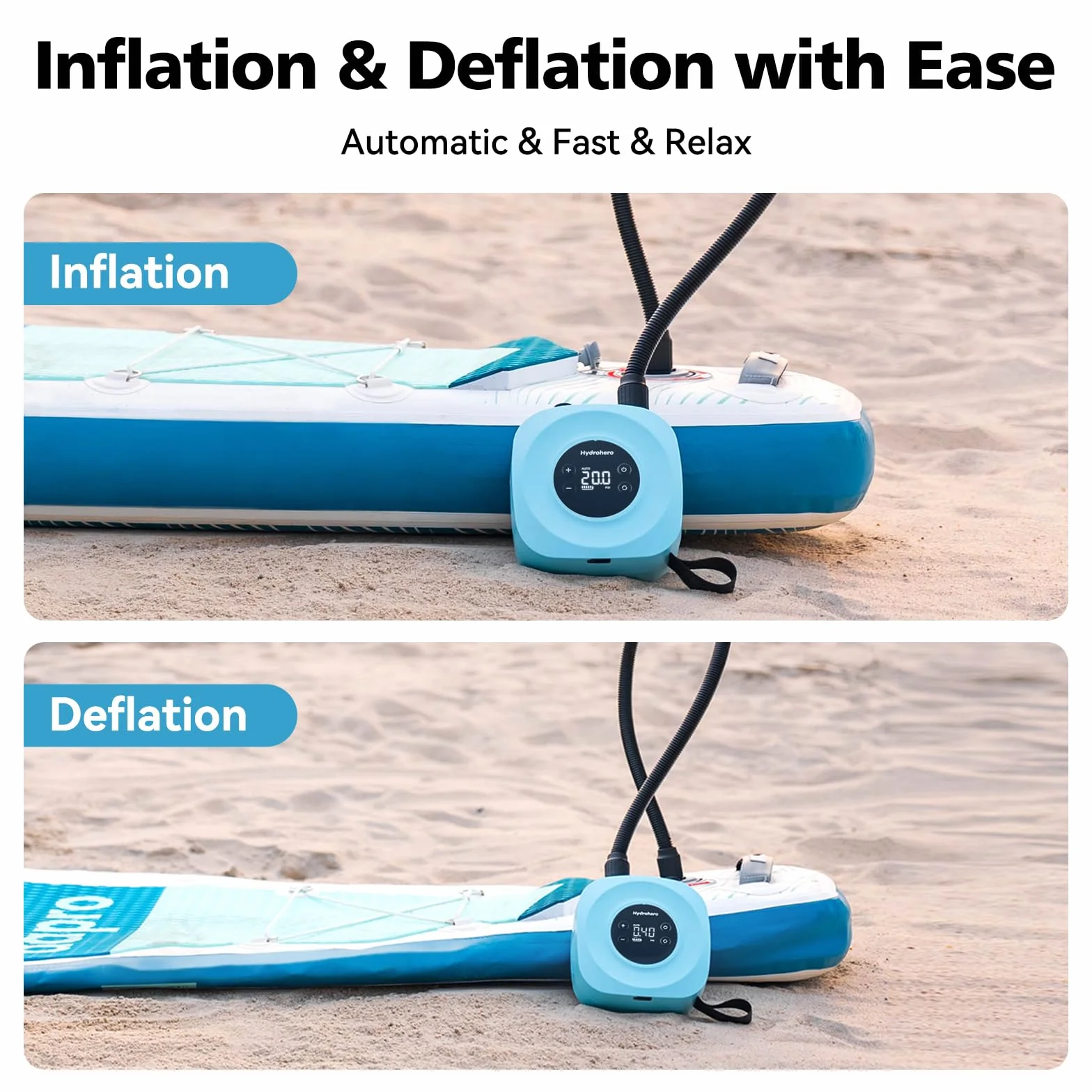 Hydrohero Pompe électrique Paddle Sup Haute Pression Rechargeable 20 PSI Double étage Arrêt Automatique