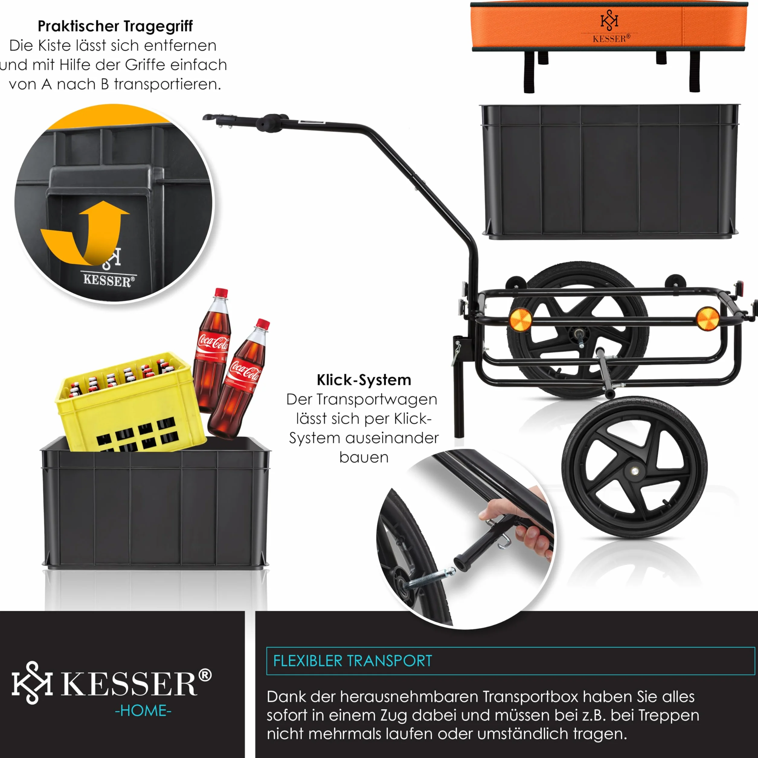 KESSER® Remorque Vélo Chariot Transport 70L 60kg