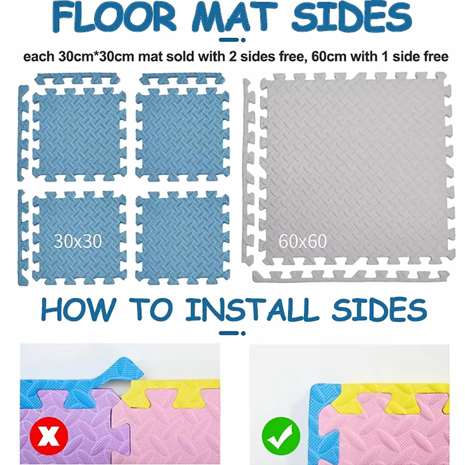 Tapis de sol emboîtable en mousse puzzle avec bords 60 x 60 x 1,2 cm antidérapant confortable pour salon, maison, salle de sport, garage