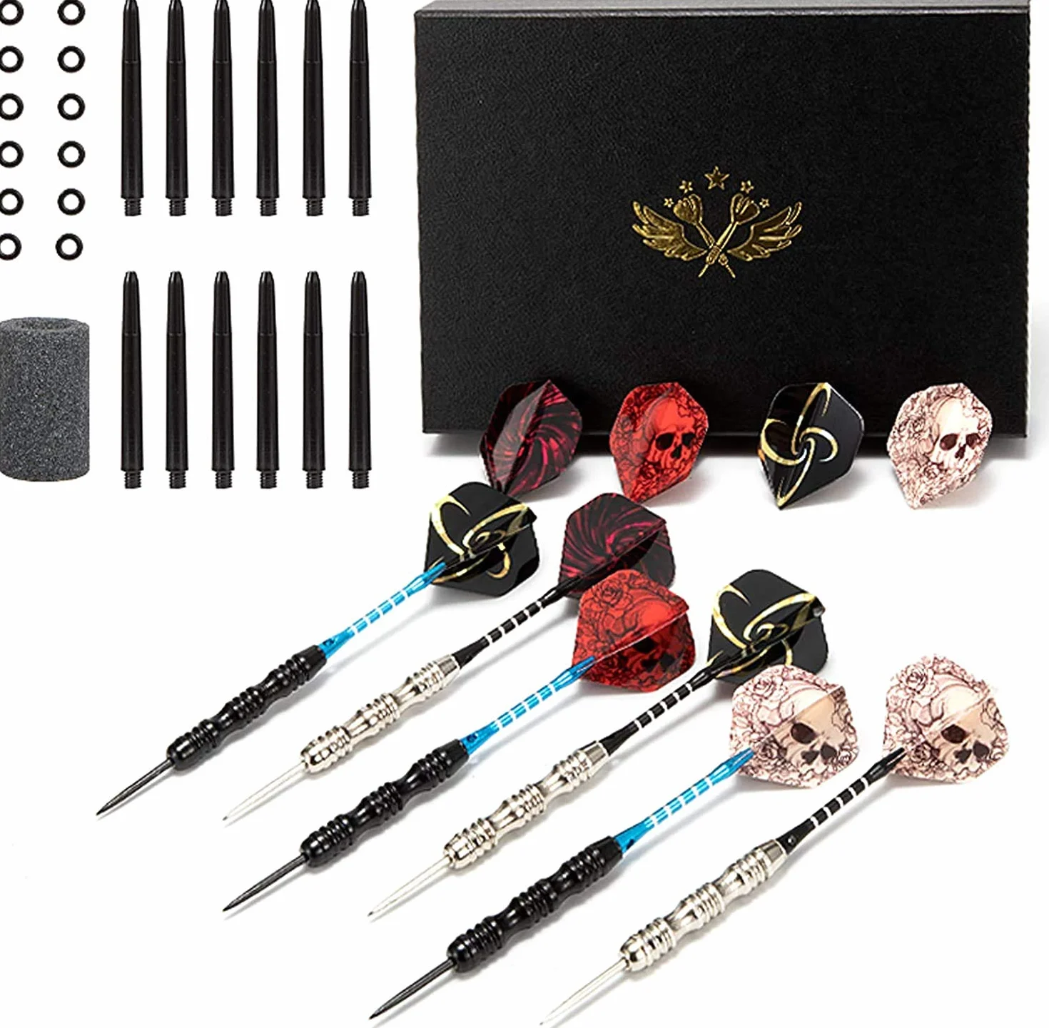 POFET fléchettes à pointe en acier 22 g corps fer antidérapant tiges aluminium 4 styles ailettes boîte cadeau