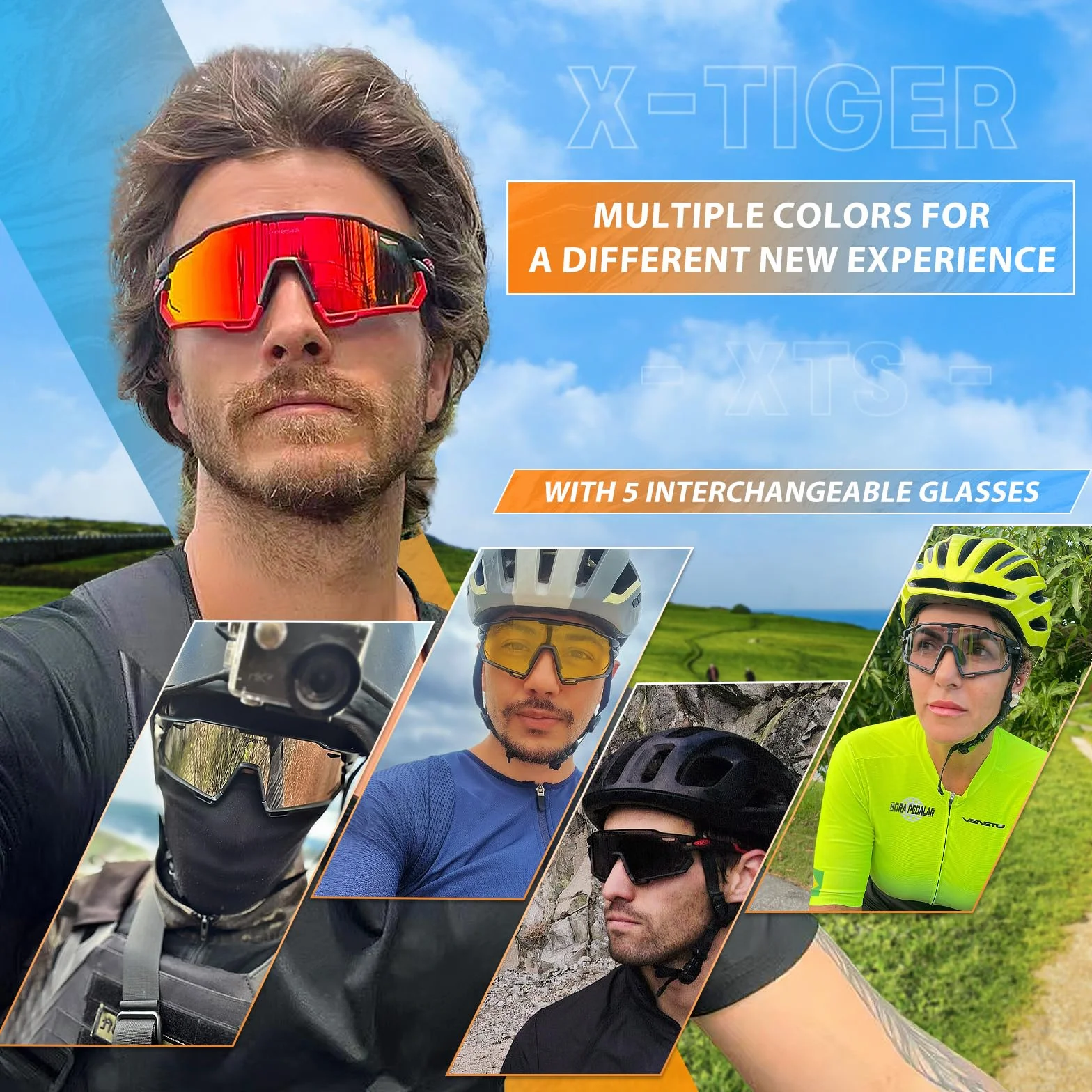 X-TIGER Lunettes de Cyclisme VTT Homme avec 5 Lentilles Interchangeables Protection UV400