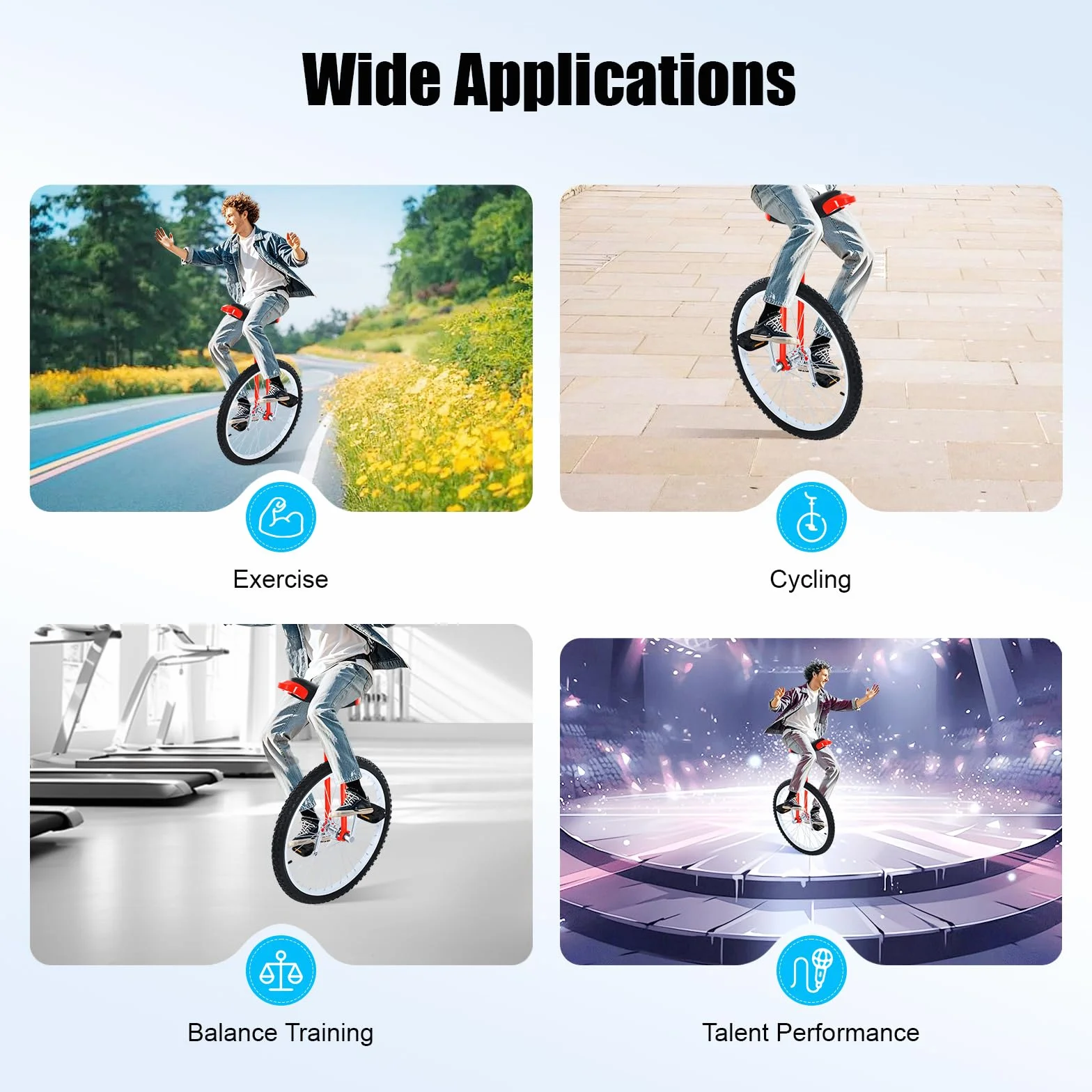 Monocycle 24 pouces réglable en hauteur pour enfants et adultes - Vélo d'entraînement d'équilibre