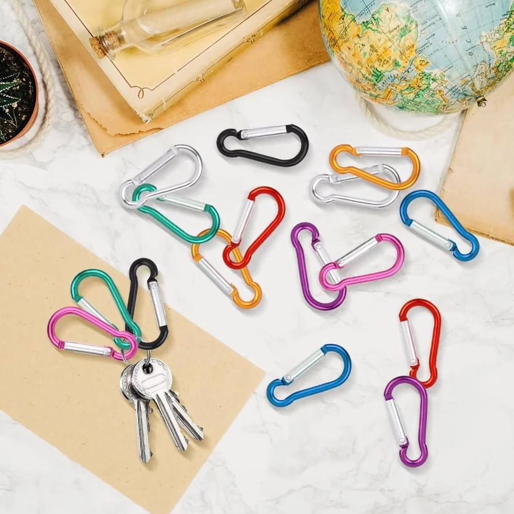 VFANDV 16Pcs Petit Mousqueton Aluminium Léger Résistant Porte Clef 3,5 x 40 mm Randonnée Camping Pêche Voyages