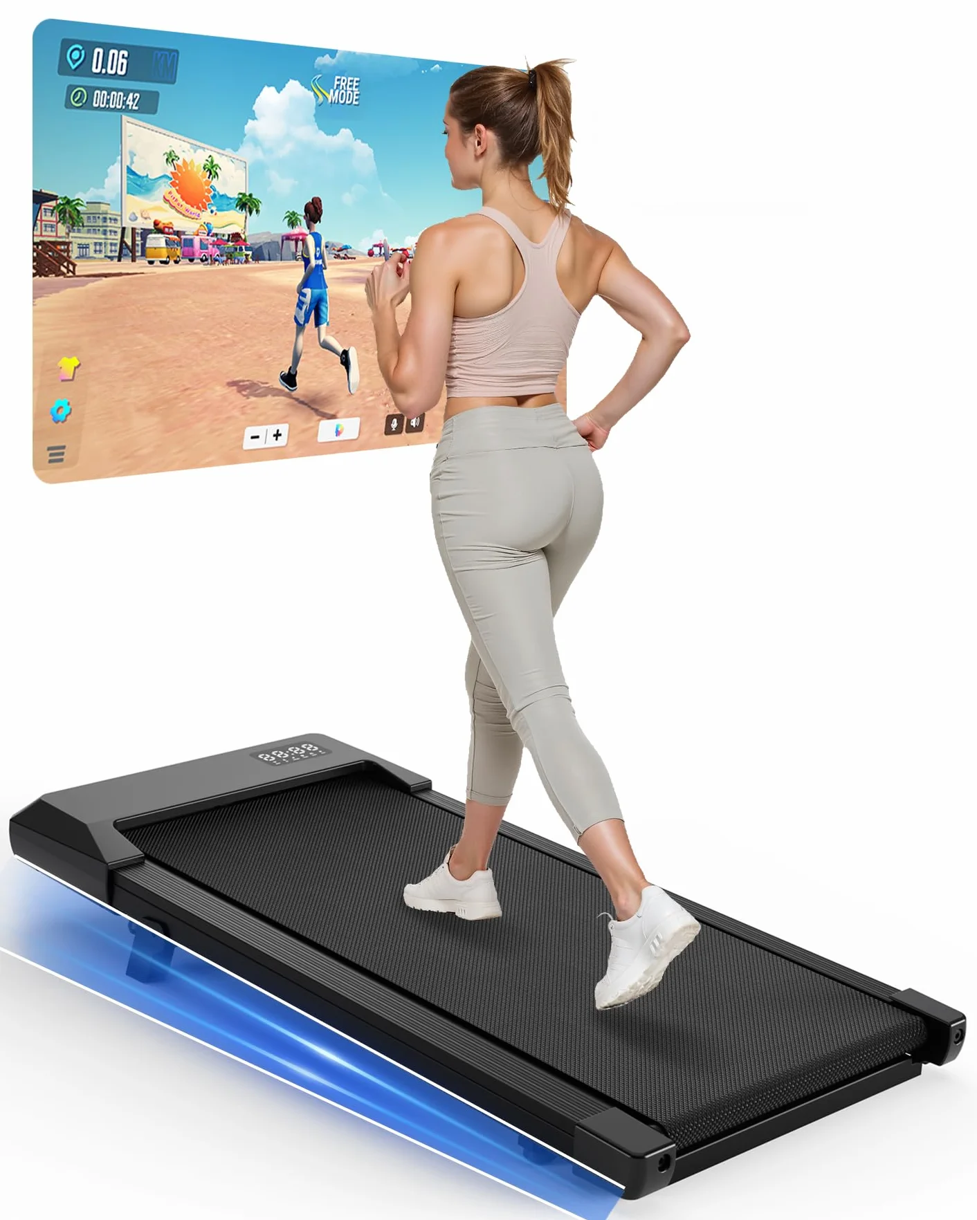 Copant Tapis de Marche avec LCD Écran, 2.5 HP Walking Pad, APP & Télécommande, Charge Max 136 kg, 1.5-6 km/h
