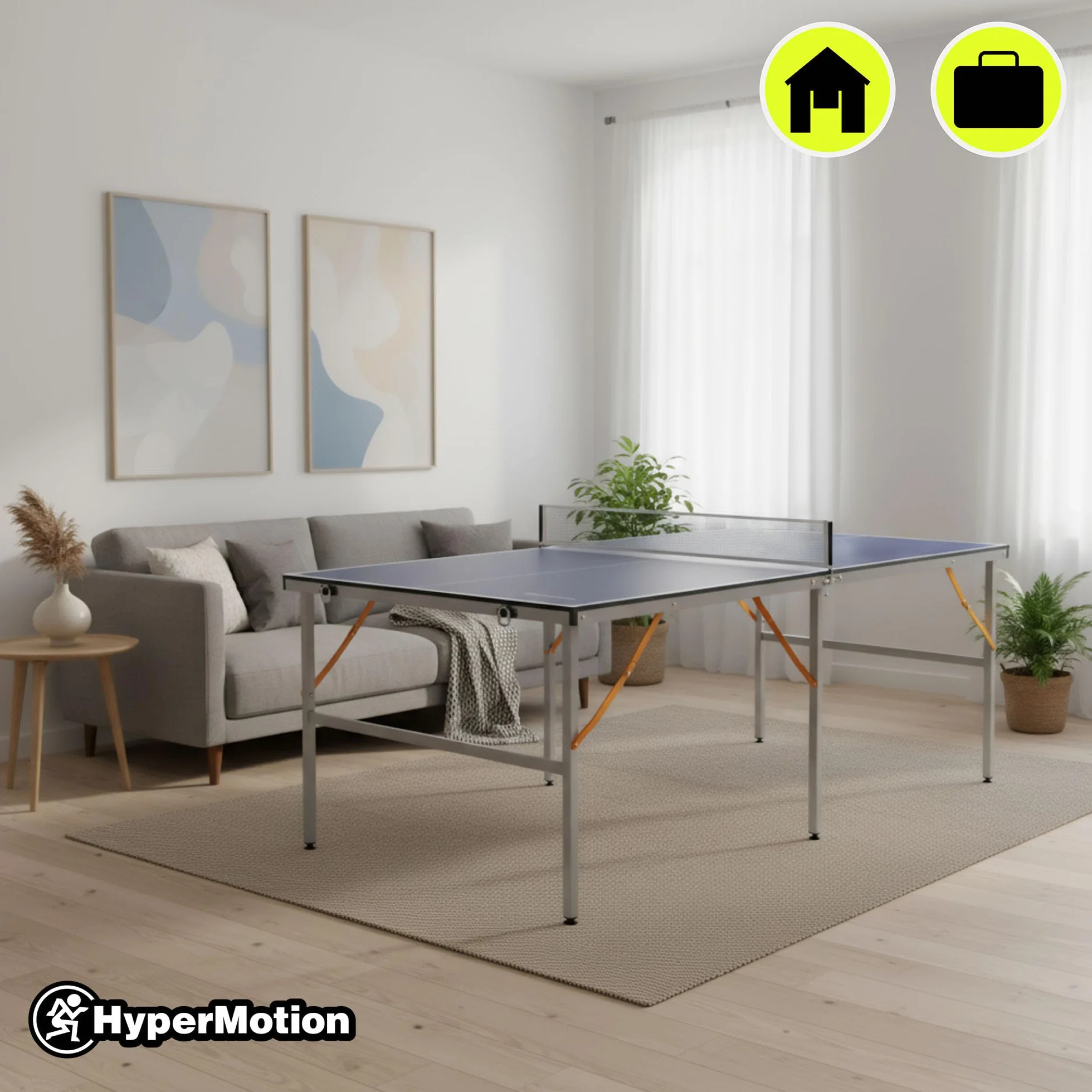 HyperMotion HYP32 Table de Ping Pong Pliante pour Enfants et Adultes, Modèle Compact d’Intérieur avec Filet, Raquettes et Balles, Facile à Transporter