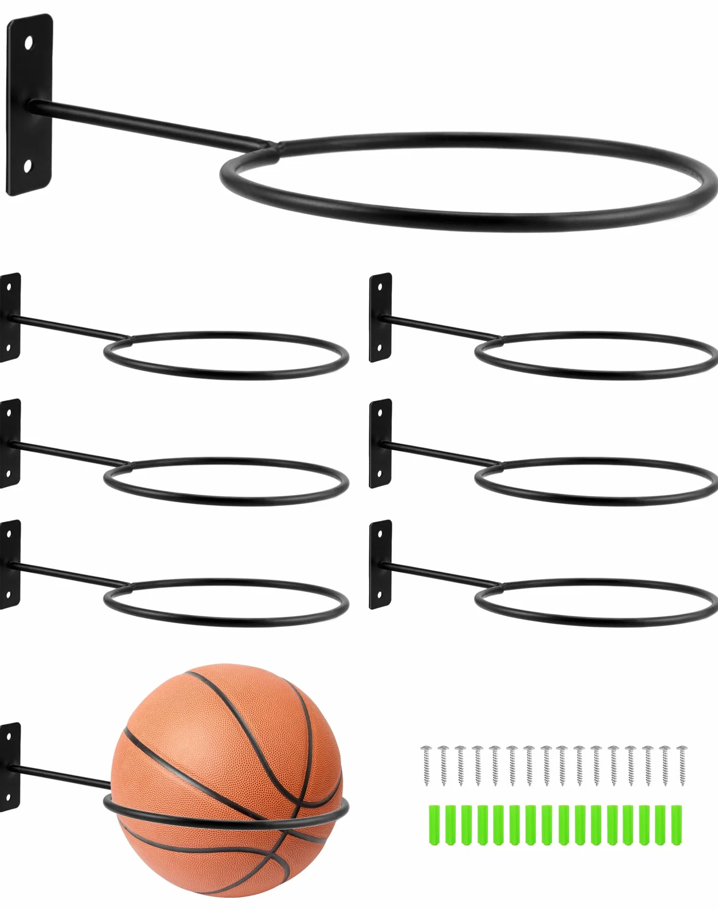 QWORK 8 PCS Support Mural pour Balles de Basket, Football, Volley-Ball, Noir