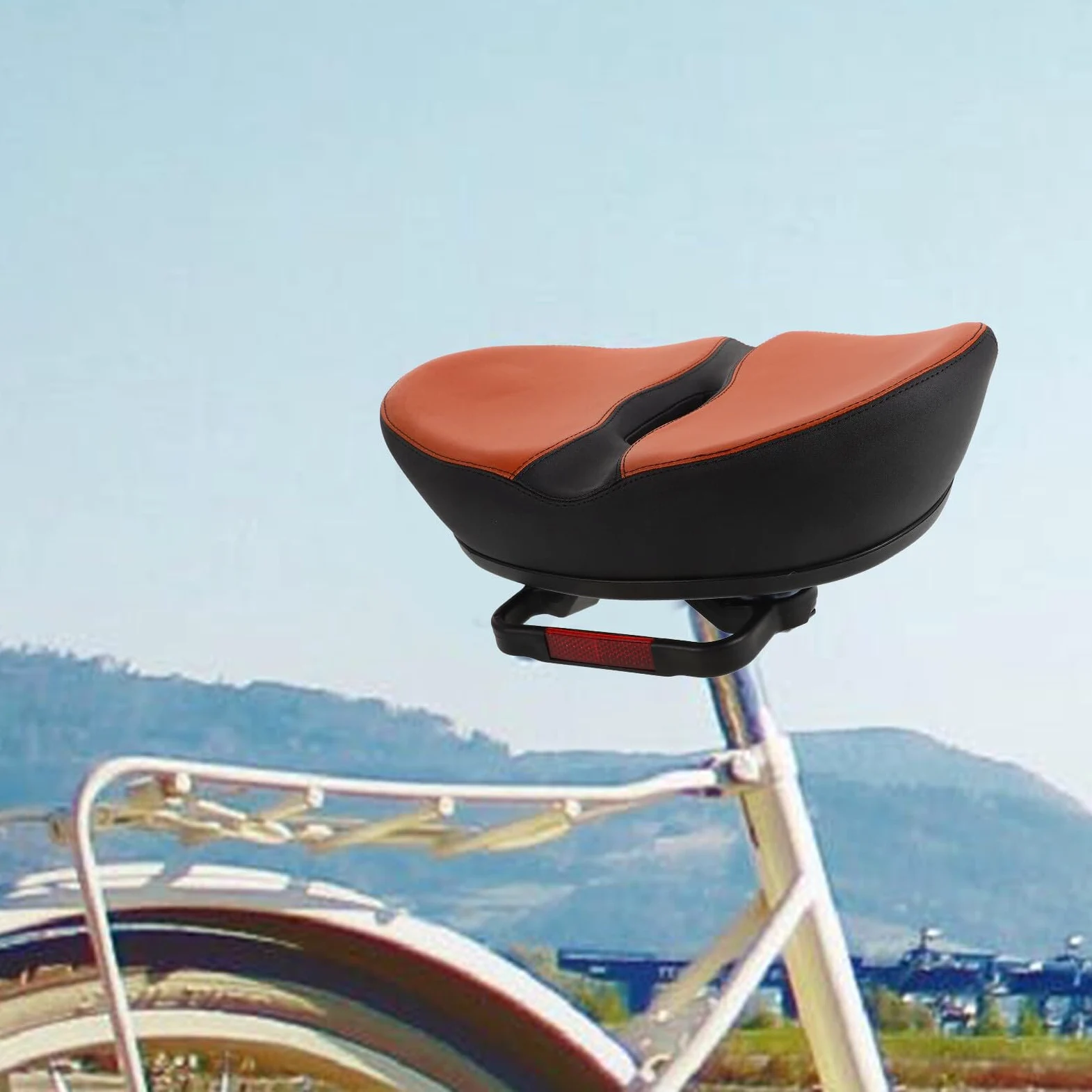 Coussin de Selle de Vélo Large sans Nez, Ergonomique, Antidérapant | Mousse Polyuréthane Pu, Entretien Facile, pour Vélos de Route et Électriques, Usage Quotidien