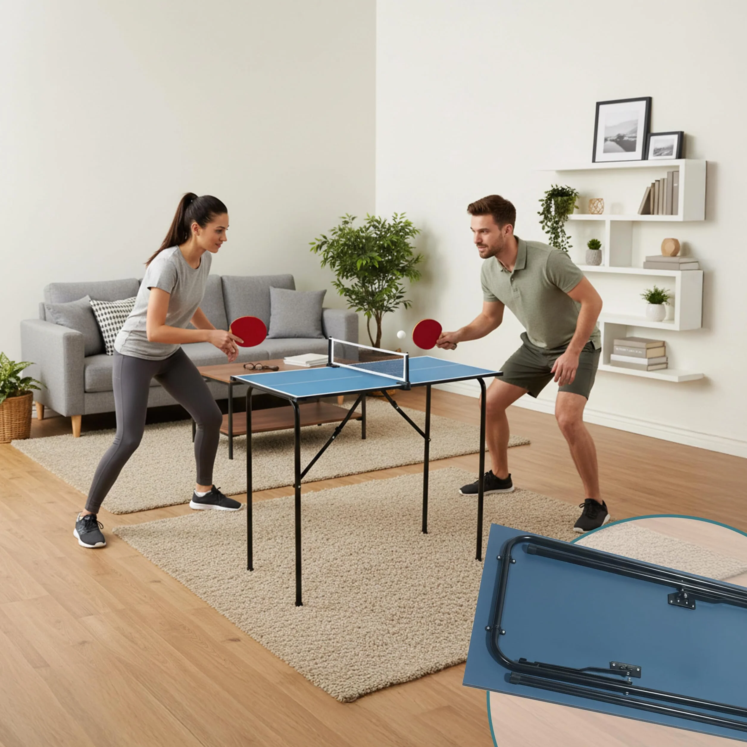 Relaxdays Mini Table de Ping-Pong Pliable 76 x 88 x 48 cm MDF Acier Bleue