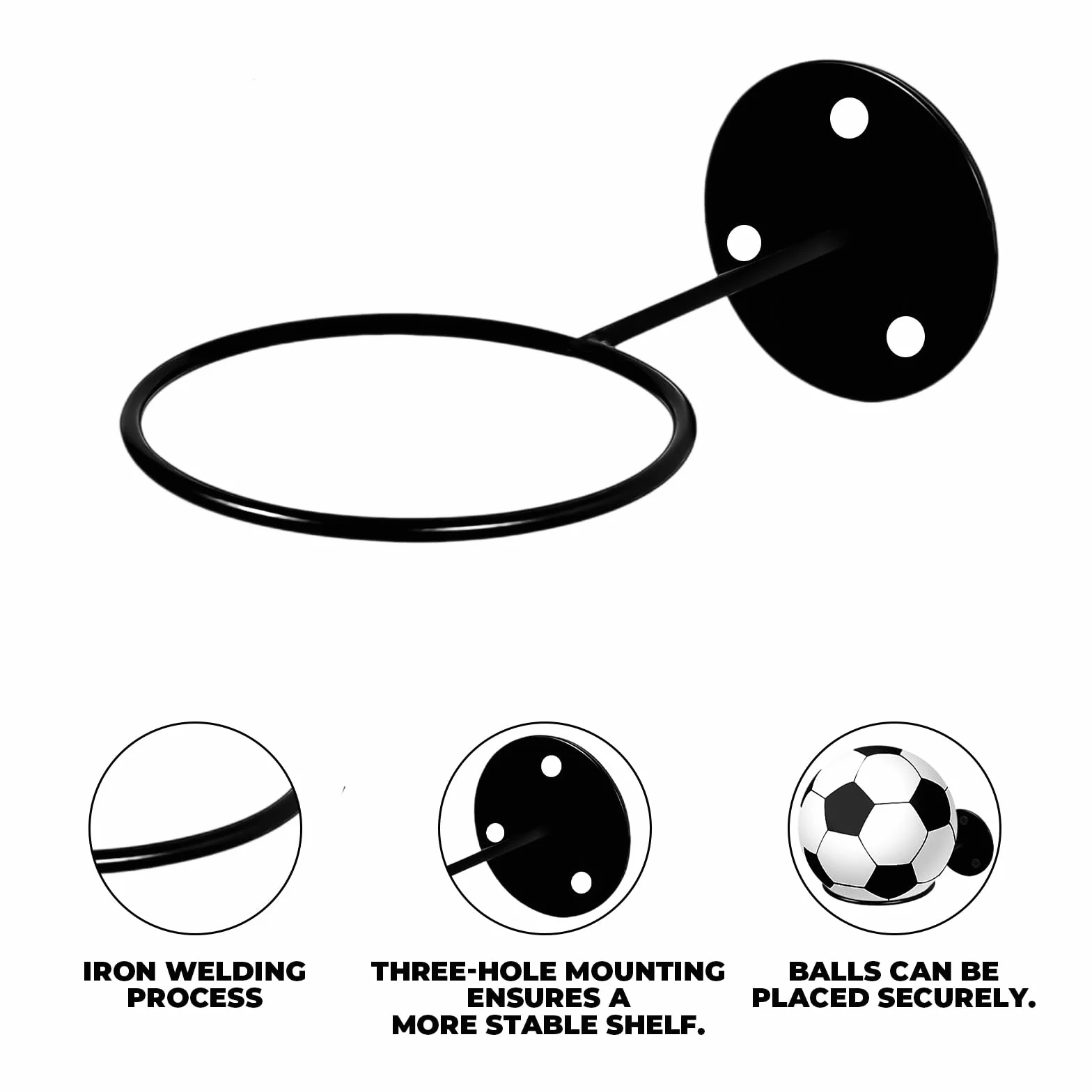 Porte Ballon Basket Supports Mural 4 Pièces, Rangement Ballons Football Volley, Noir