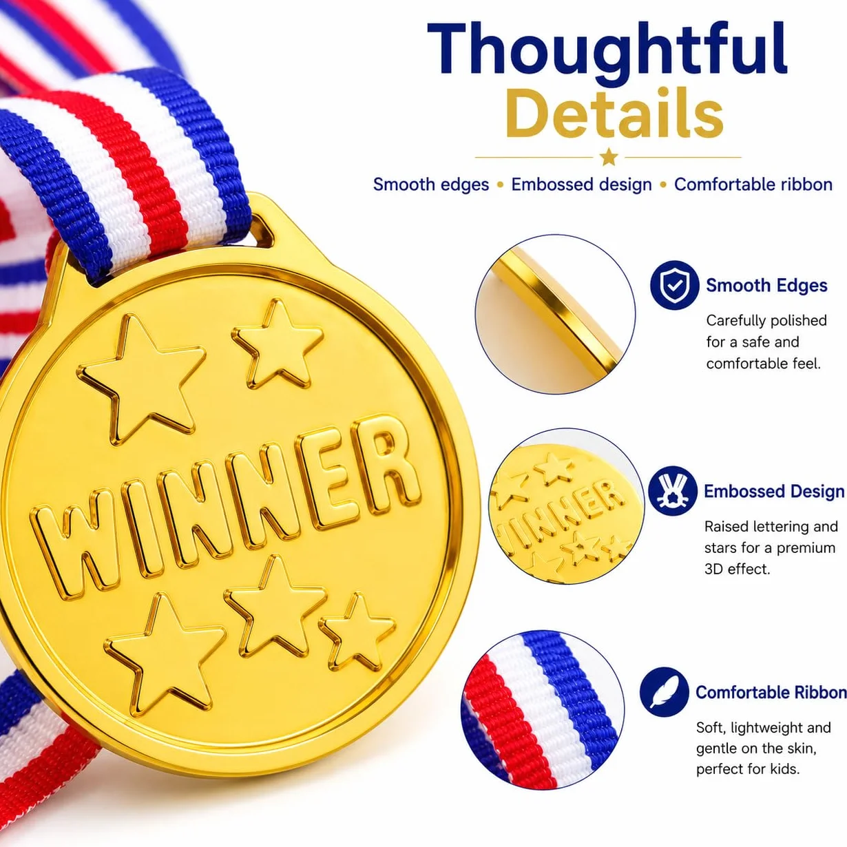 30 Médailles Enfant Dorées avec Rubans, Trophées, Médaille Personnalisable pour Récompenses Sportives, Événements Scolaires Et Jeux Enfants, Porte Médaille Plastique De Qualité