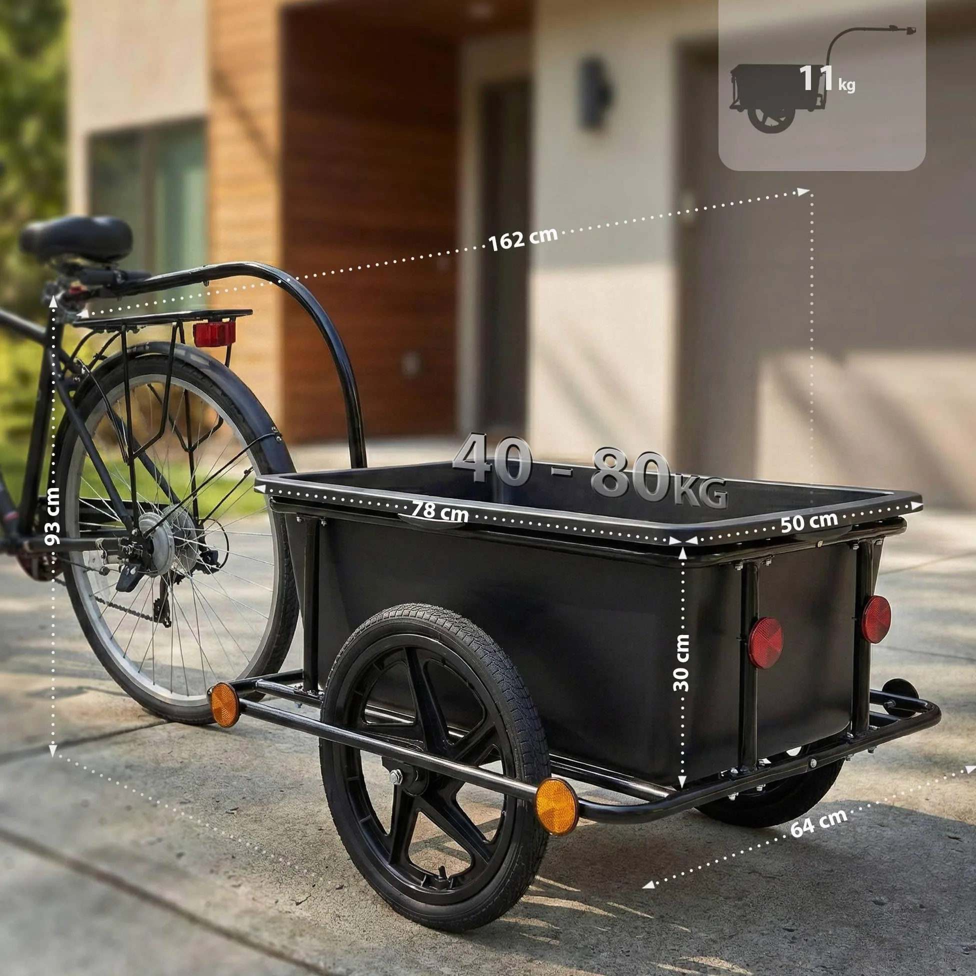 CLP Remorque Velo Cargo Haarlem, Chariot de Transport 2 en 1 avec Attelage & Bache, Cadre Acier Robuste, 80kg, pour Velos 26-28 Pouces, Couleur:Noir