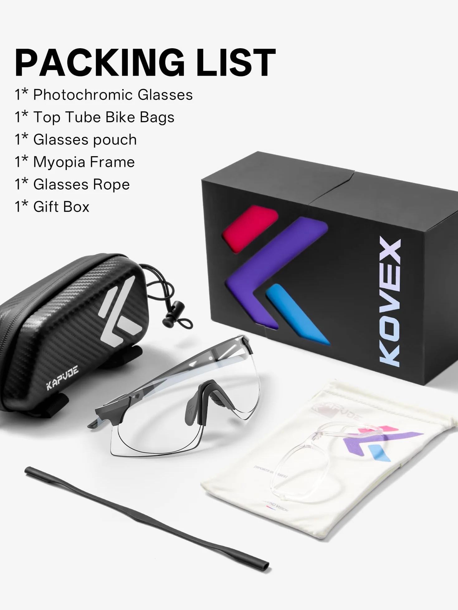 KOVEX Lunettes Velo Photochromique Sport Cyclisme Homme Femmes Route VTT Running K242