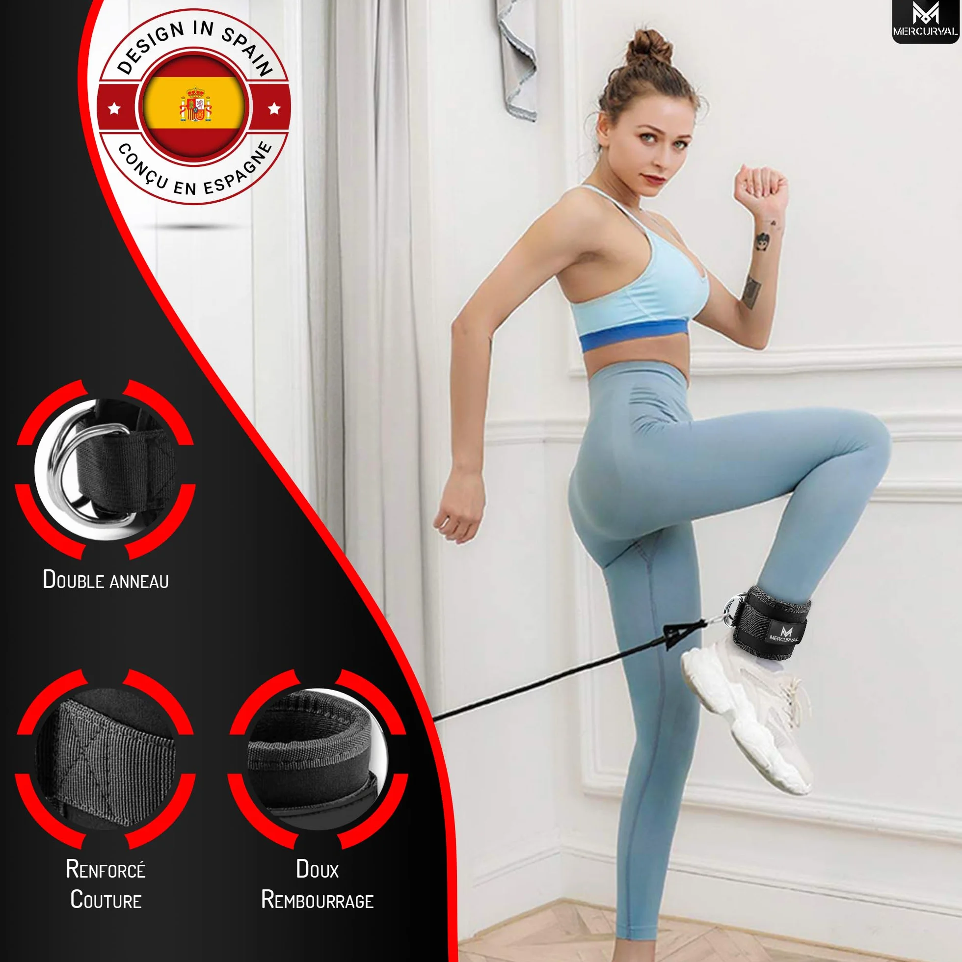 MERCURYAL 2 Sangle Cheville Musculation Poulie – Ankle Straps rembourré Accessoires Fitness