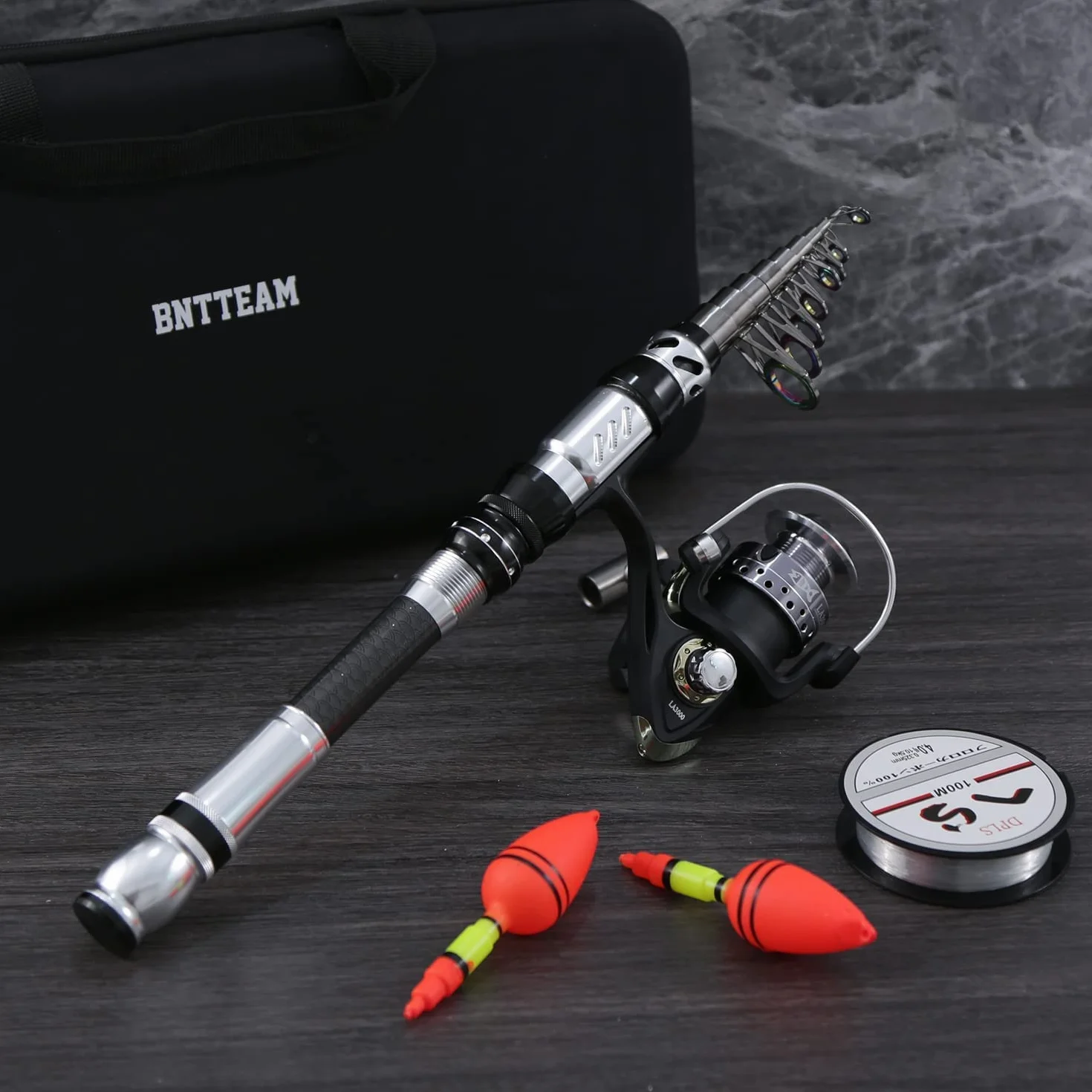 Ensemble de Canne à pêche Portable en Fibre de Carbone avec Moulinet et Pointe Fluorescente, Kit de Voyage Eau Douce Salée