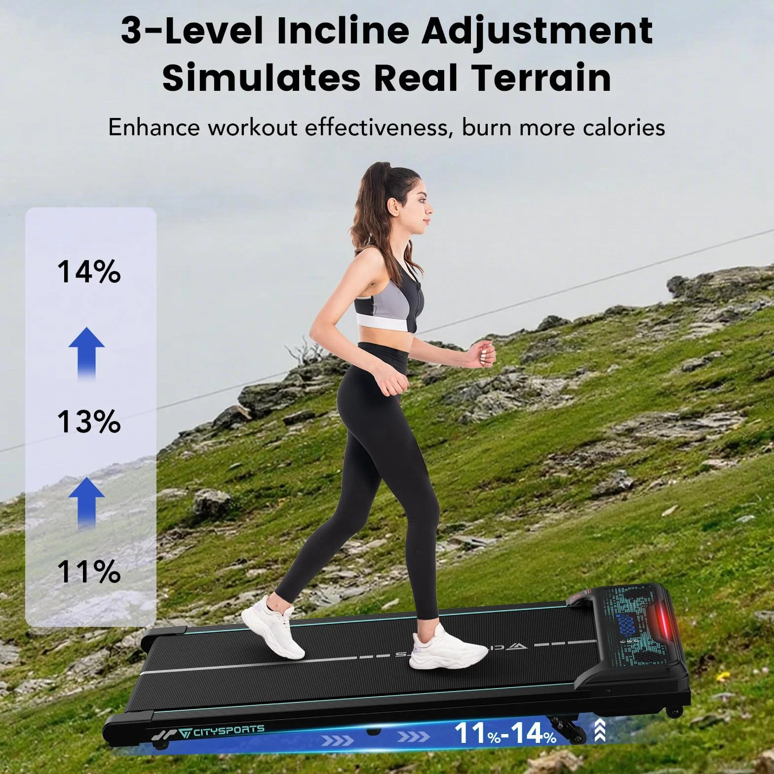 CITYSPORTS Tapis de Course Électrique Inclinable 11-14%, 1-6 km/h, Écran LED, Télécommande