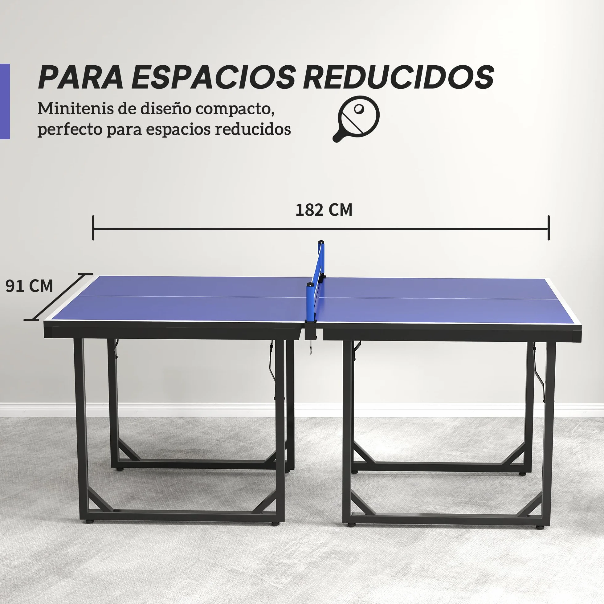 HOMCOM Table de ping-pong pliable 182 x 91 cm, facile à transporter, résistante aux intempéries, stable, table de tennis avec maille et cadre en acier, pour intérieur et extérieur, bleu