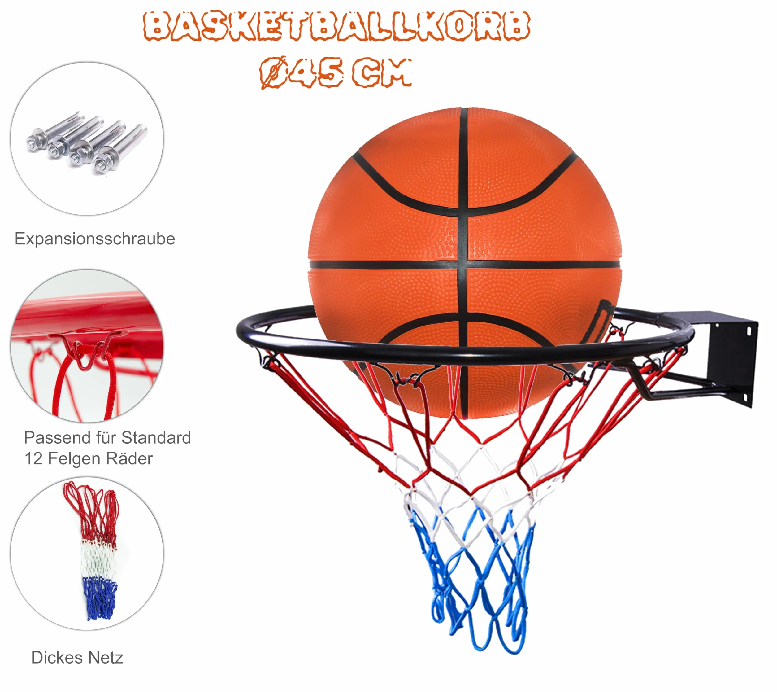 Molti Panier de basket avec anneau et filet 45 cm
