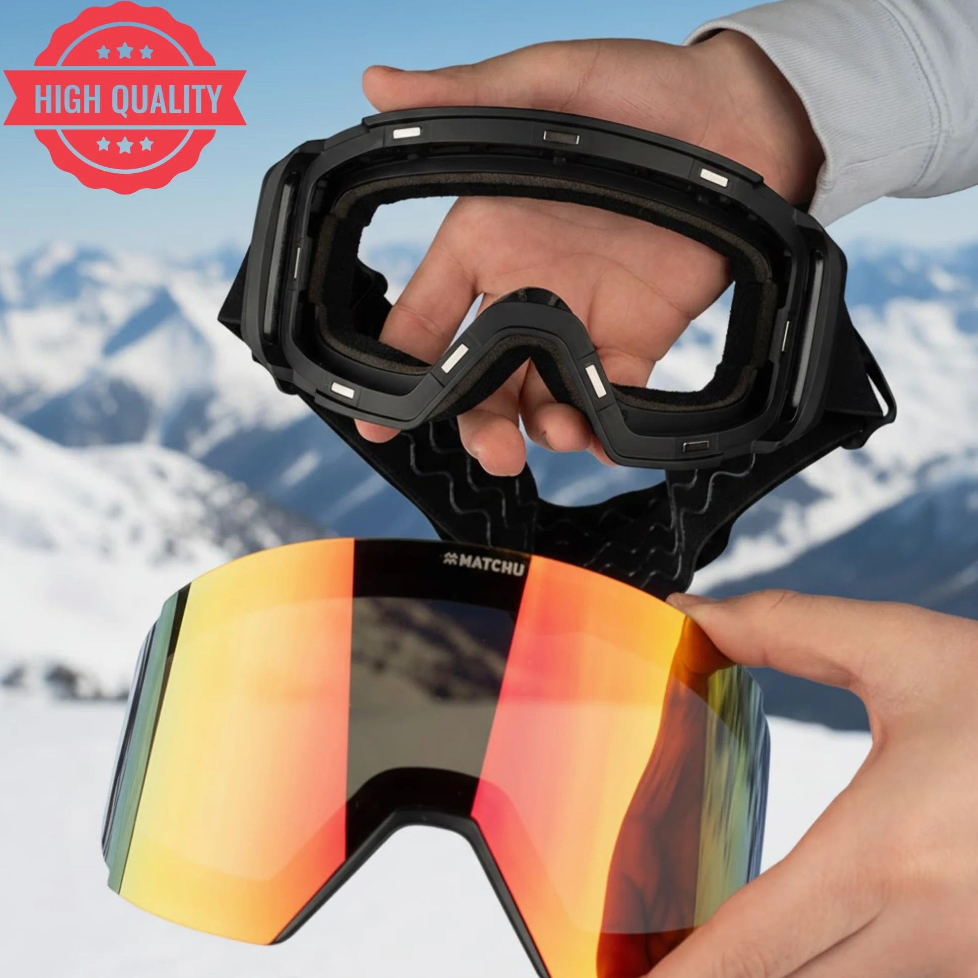 MATCHU - Masque de Ski Premium, Verres Interchangeables S2/S3, Double Anti-Buée, Coffret Luxe & Housse Microfibre