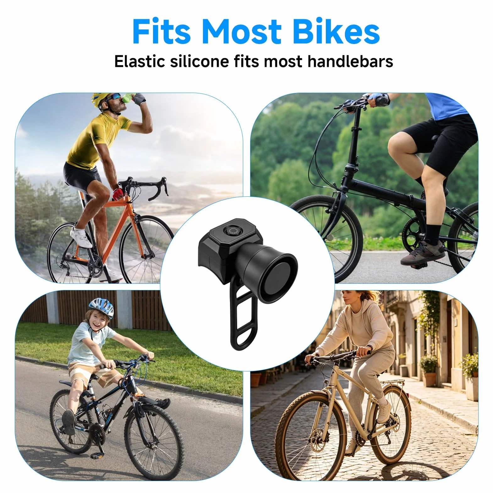 Sonnette Velo Electronique 120dB IPX4 Rechargeable USB 5 Modes Alarme Velo Noir