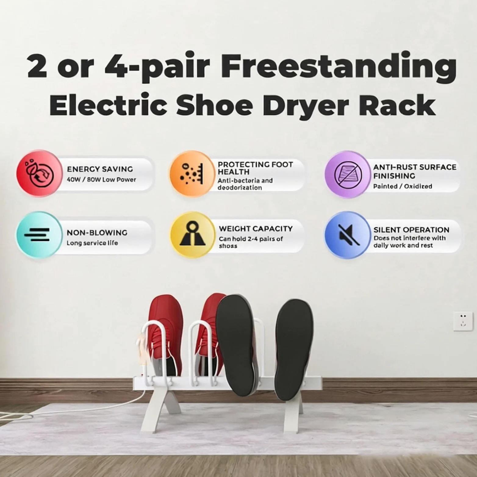 Sèche-chaussures Électrique En Aluminium 80 W, Autoportant, Pour 4 Paires De Bottes, Avec Fonction Chauffante, Déshumidification Et Chauffage. Interrupteur Étanche, Température Constante,