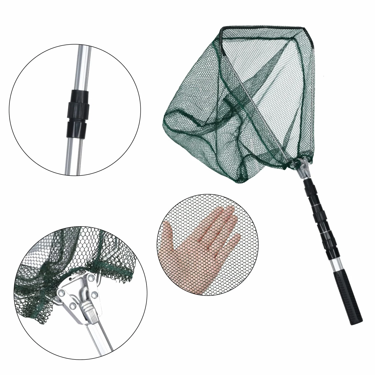 LEcylankEr Épuisette de pêche pliable caoutchoutée manche télescopique 120 cm