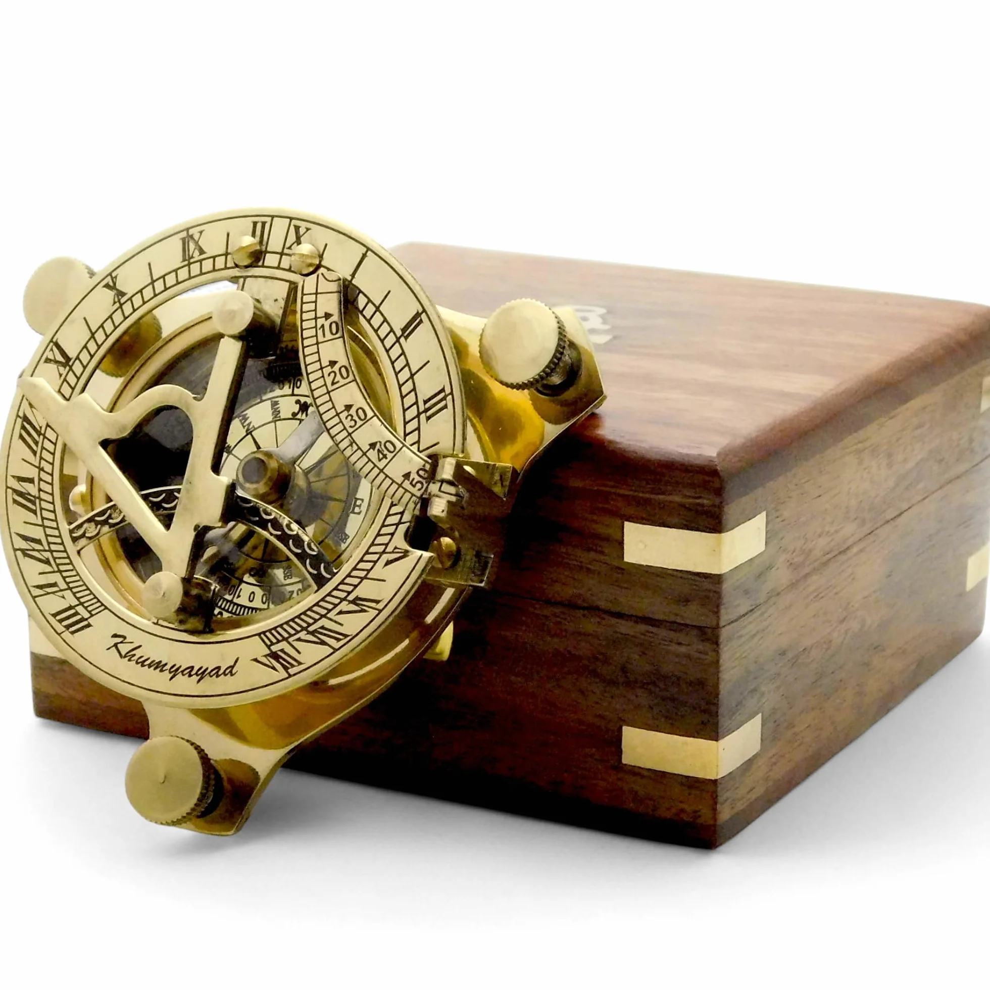 Boussole nautique en laiton antique 7,6 cm avec boîte en bois