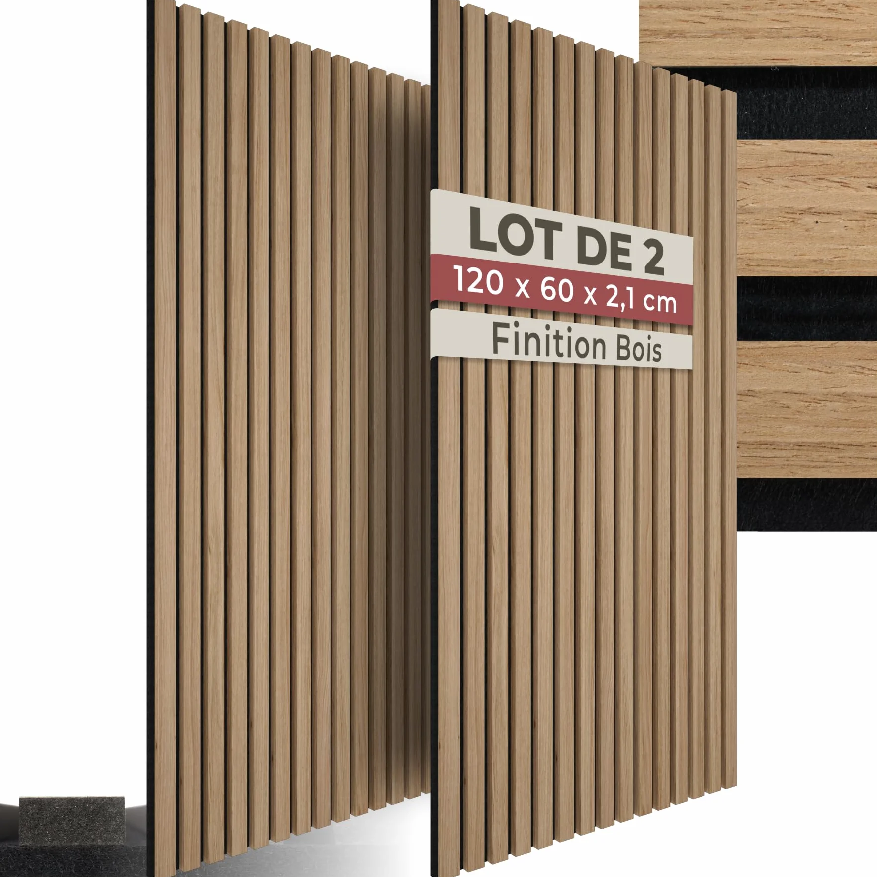 Tectake Lot de 2 panneaux acoustiques muraux MDF 120x60x2,1 cm isolation phonique décoration murale