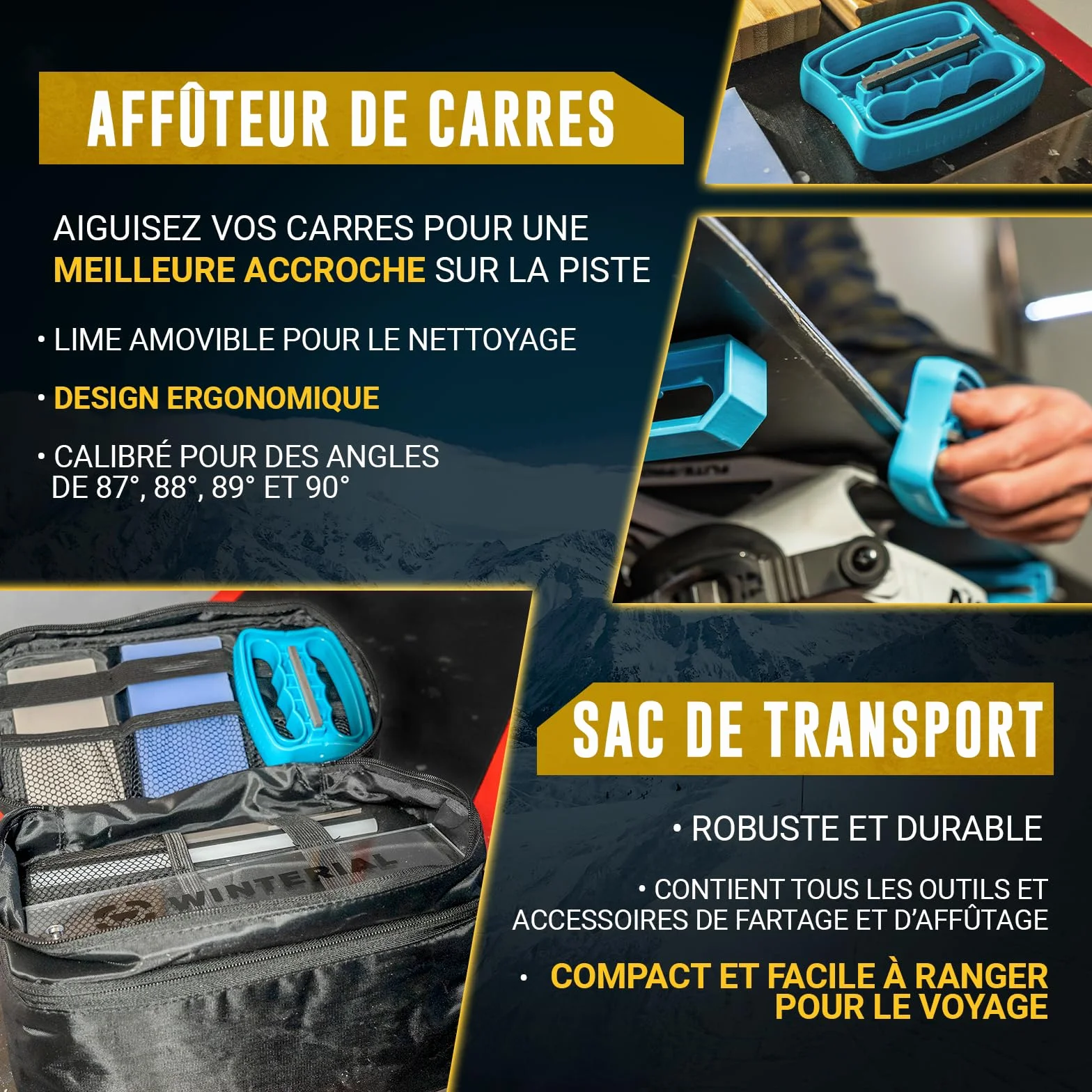 Kit de réglage Snowboard Ski Winterial avec Fer, Cire Toutes températures, Lime Bords coudés, PTEX