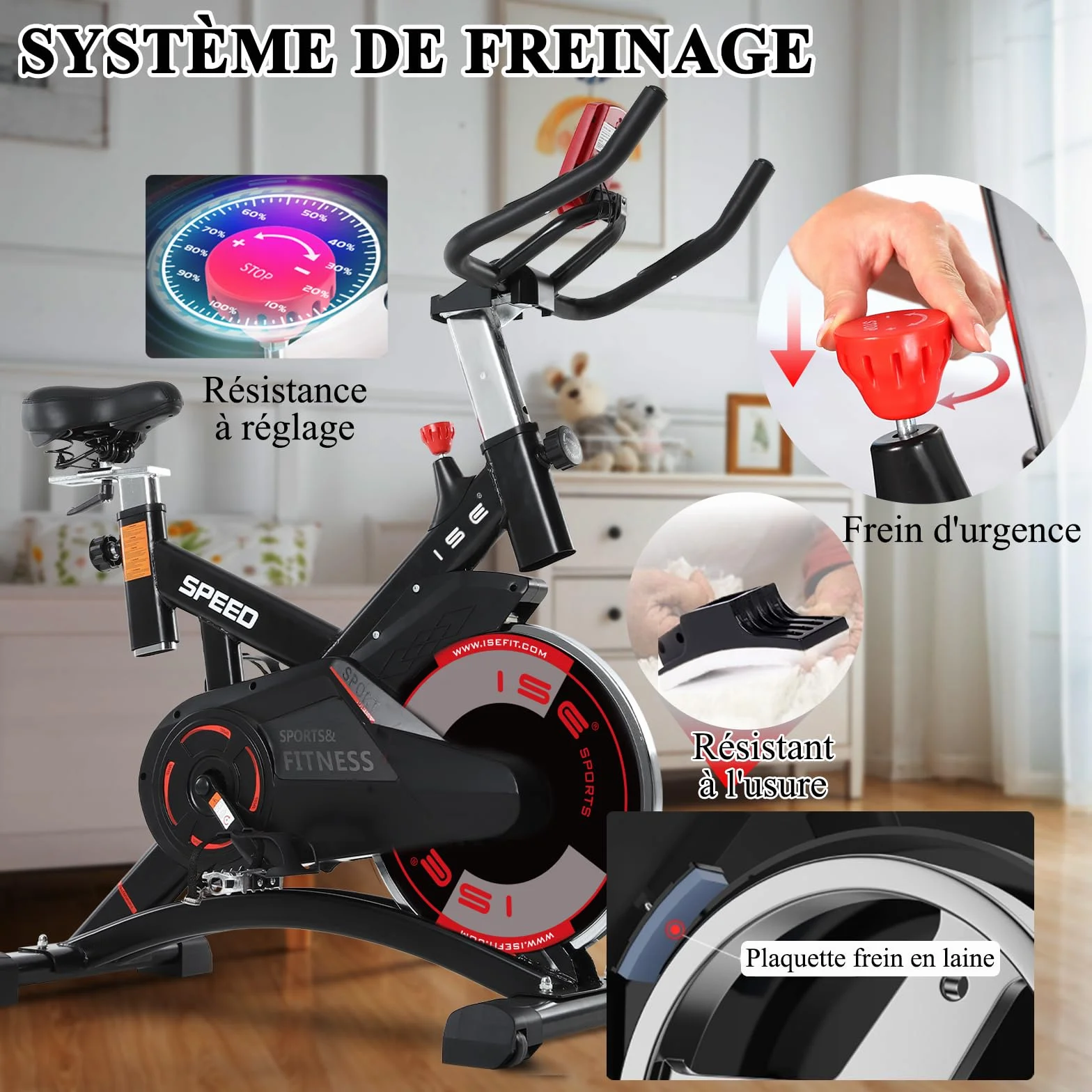 ISE Velo d'Appartement Exercise Bike Cardio-Training Ecran Impulsion Hauteur Réglable