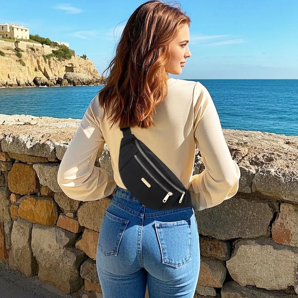 Sac Banane de Randonnée Réglable Noir - Sac Ceinture Voyage pour Outdoor, Sport, Shopping