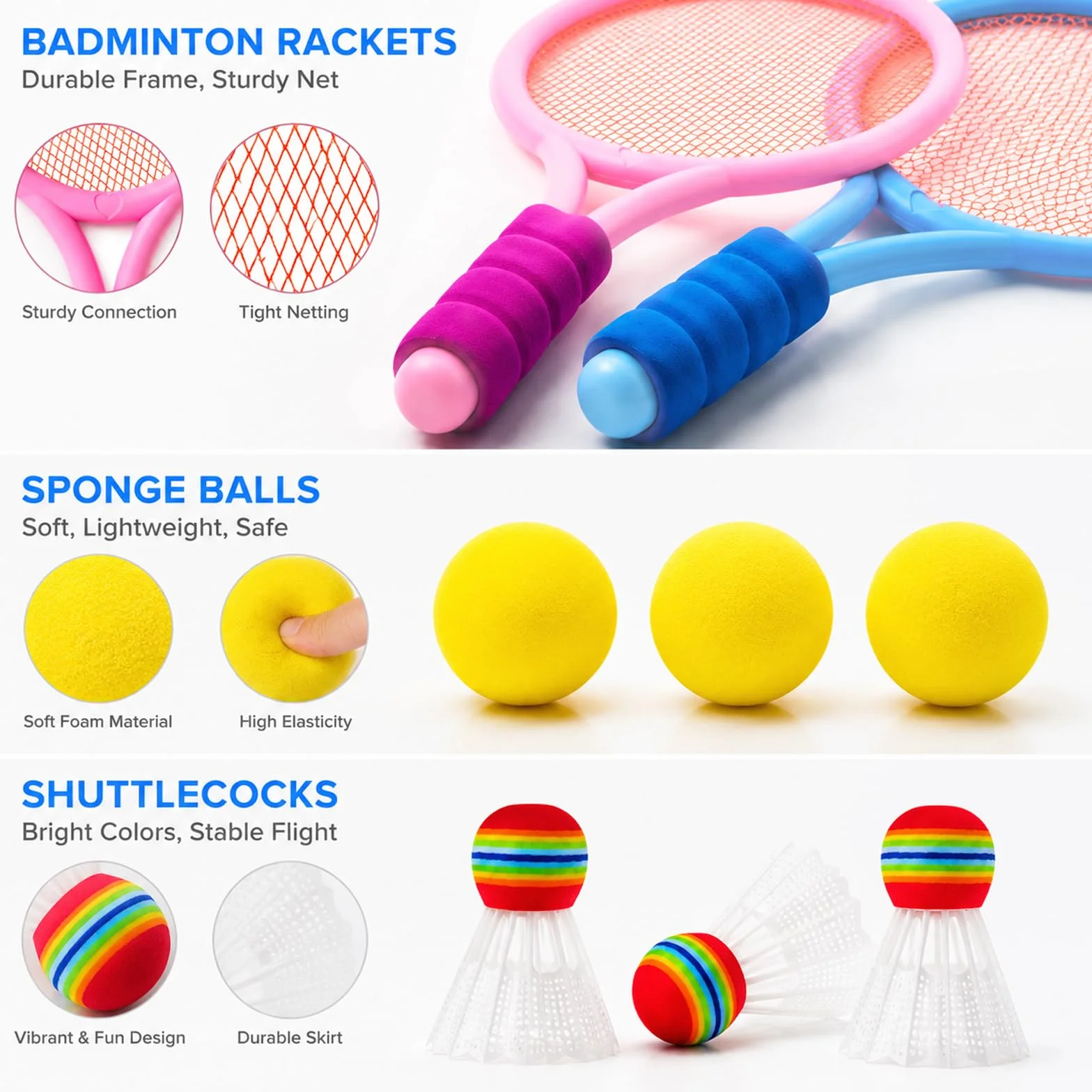 Federball Set Kinder mit 3 Badmintonbälle und 3 Tennisbälle, Tennisschläger Badminton Raquette Spielzeug