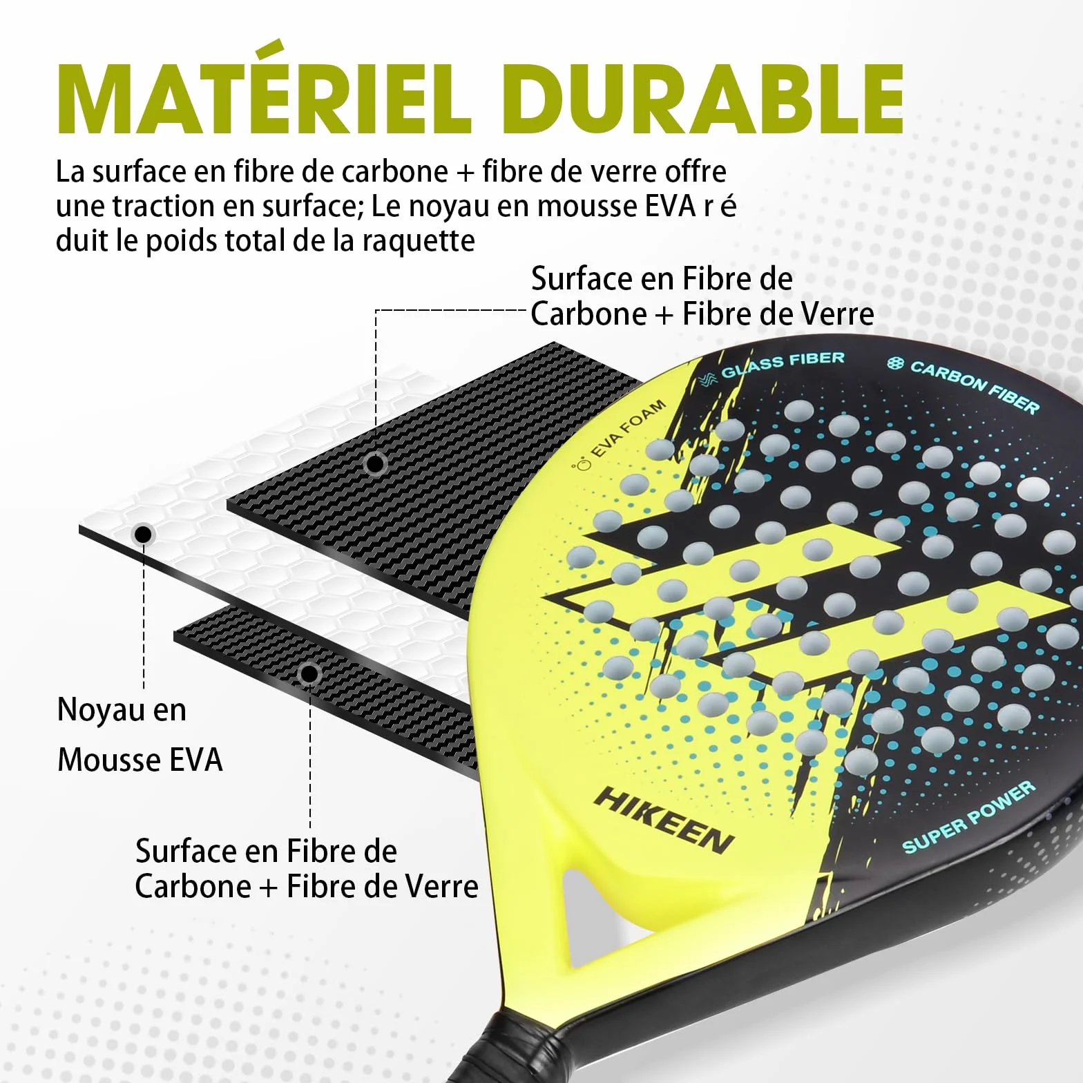 BOOSTEADY Raquette de Padel Fibre de Verre Carbone avec Balles de Tennis pour Adultes Débutants