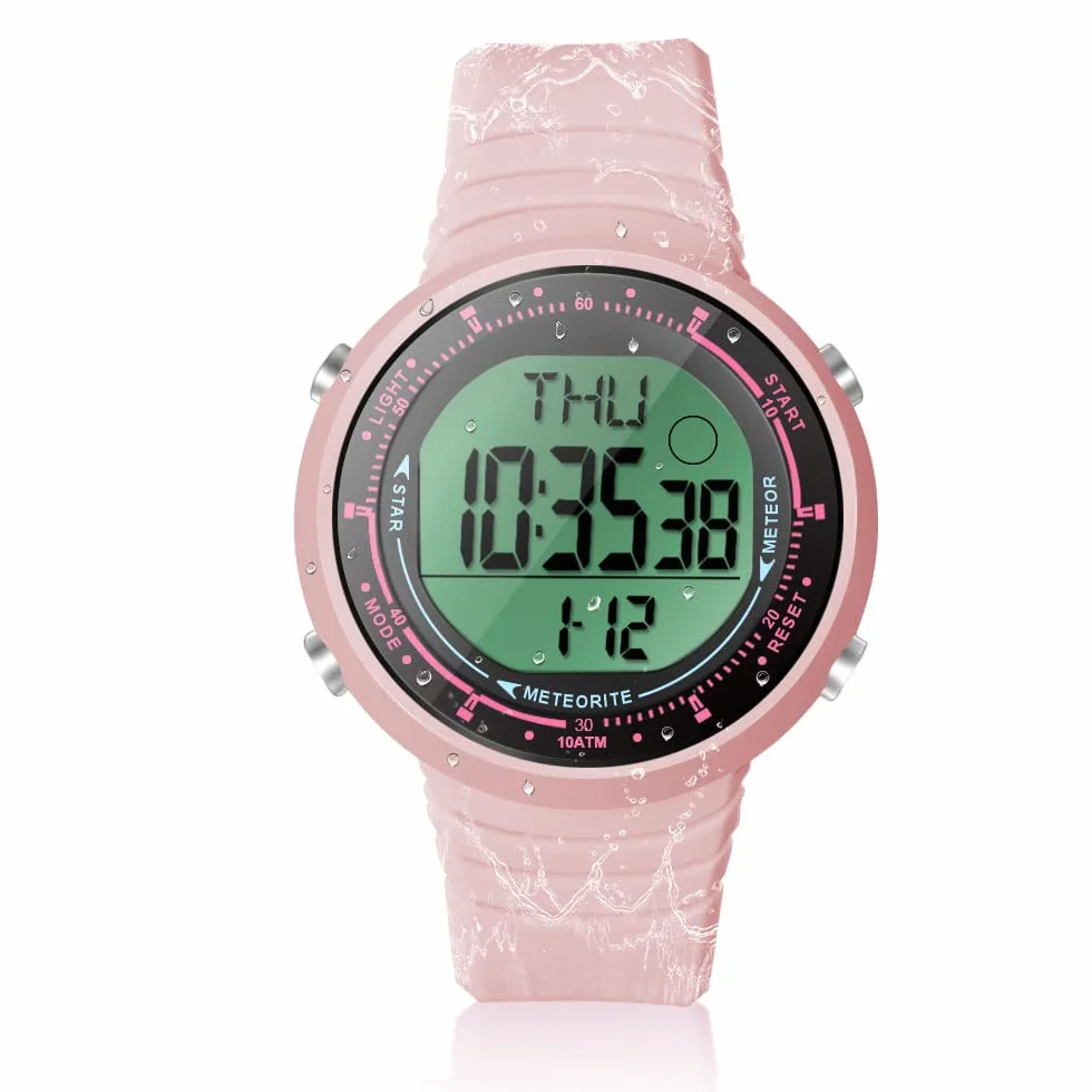 Montre Sport Femme 10 ATM Etanche Réveil Chronomètre Compte à Rebours Double Fuseau Horaire Bande Silicone