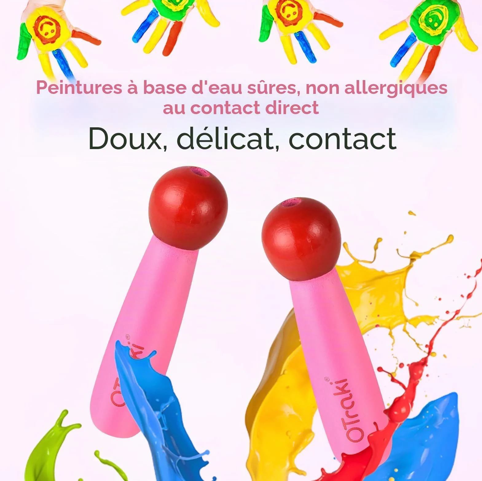Corde à sauter arc-en-ciel réglable pour enfants avec poignée en bois
