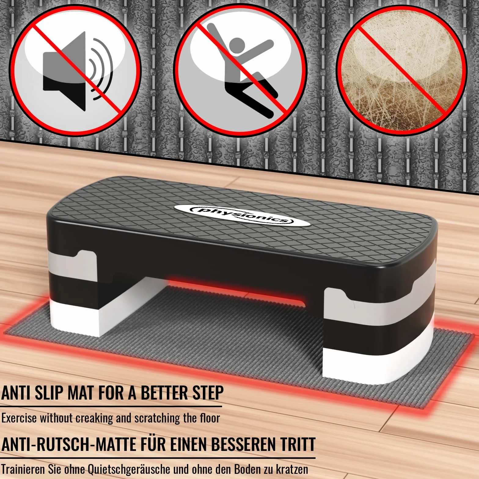 Stepper de Fitness 2 Niveaux Hauteur Réglable 10-15 cm Antidérapant Poids Max 200 kg