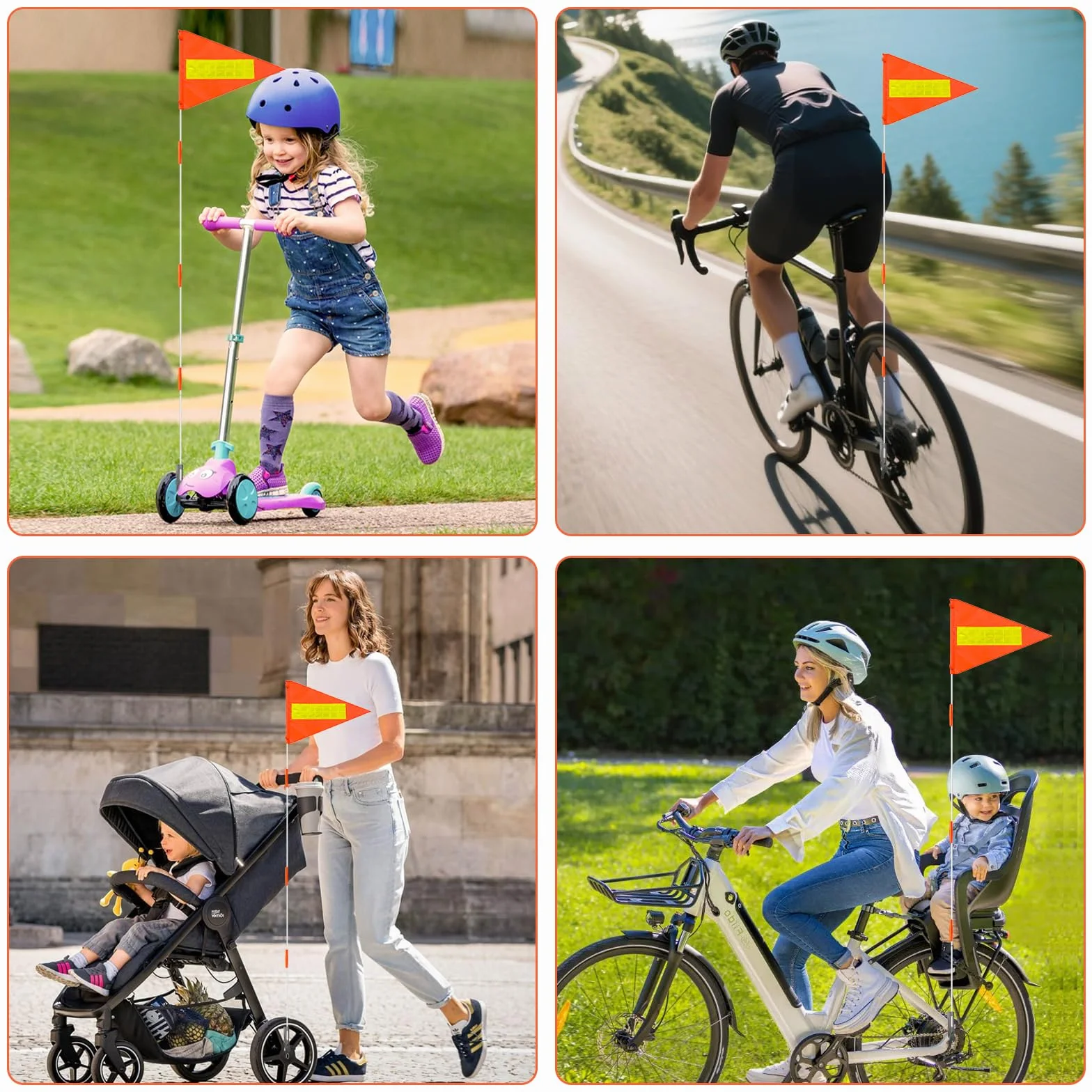 Fanion de Sécurité pour Vélo 150cm, Drapeau Velo Réfléchissant Impréable, Tige Réglable
