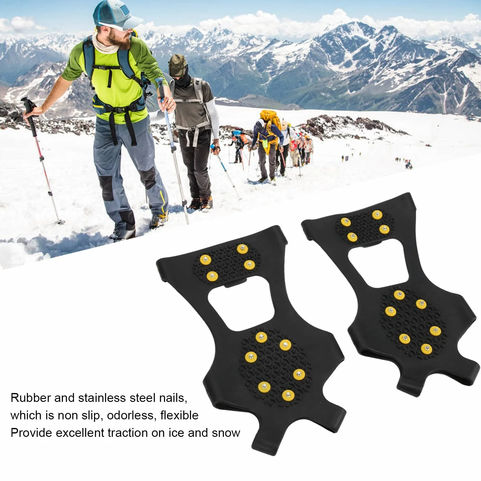 Crampons d'escalade sur Neige 10 Dents Antidérapants Acier Inoxydable Noir