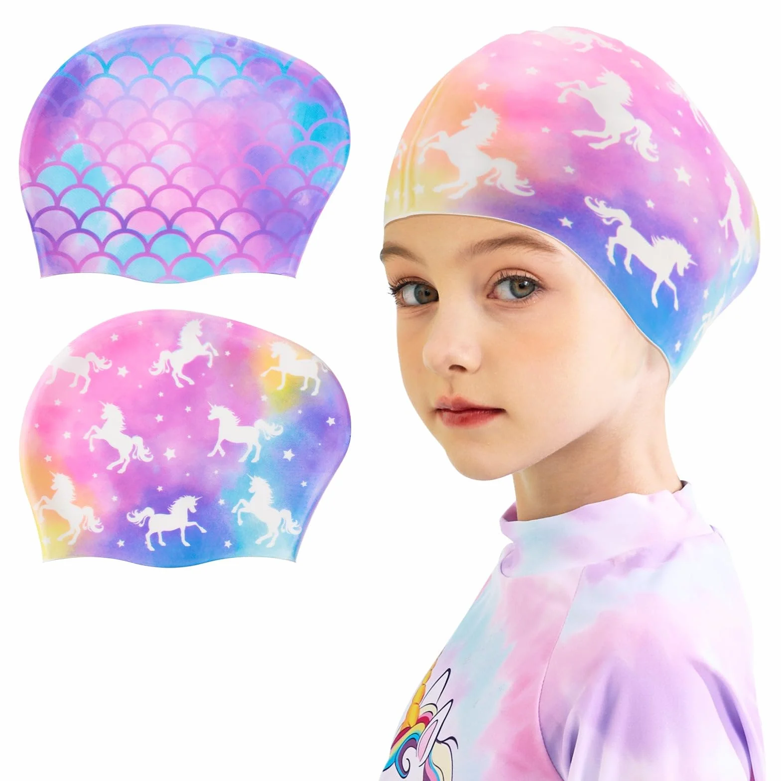 Bonnets de Bain en Silicone Imperméables pour Enfants Lot de 2