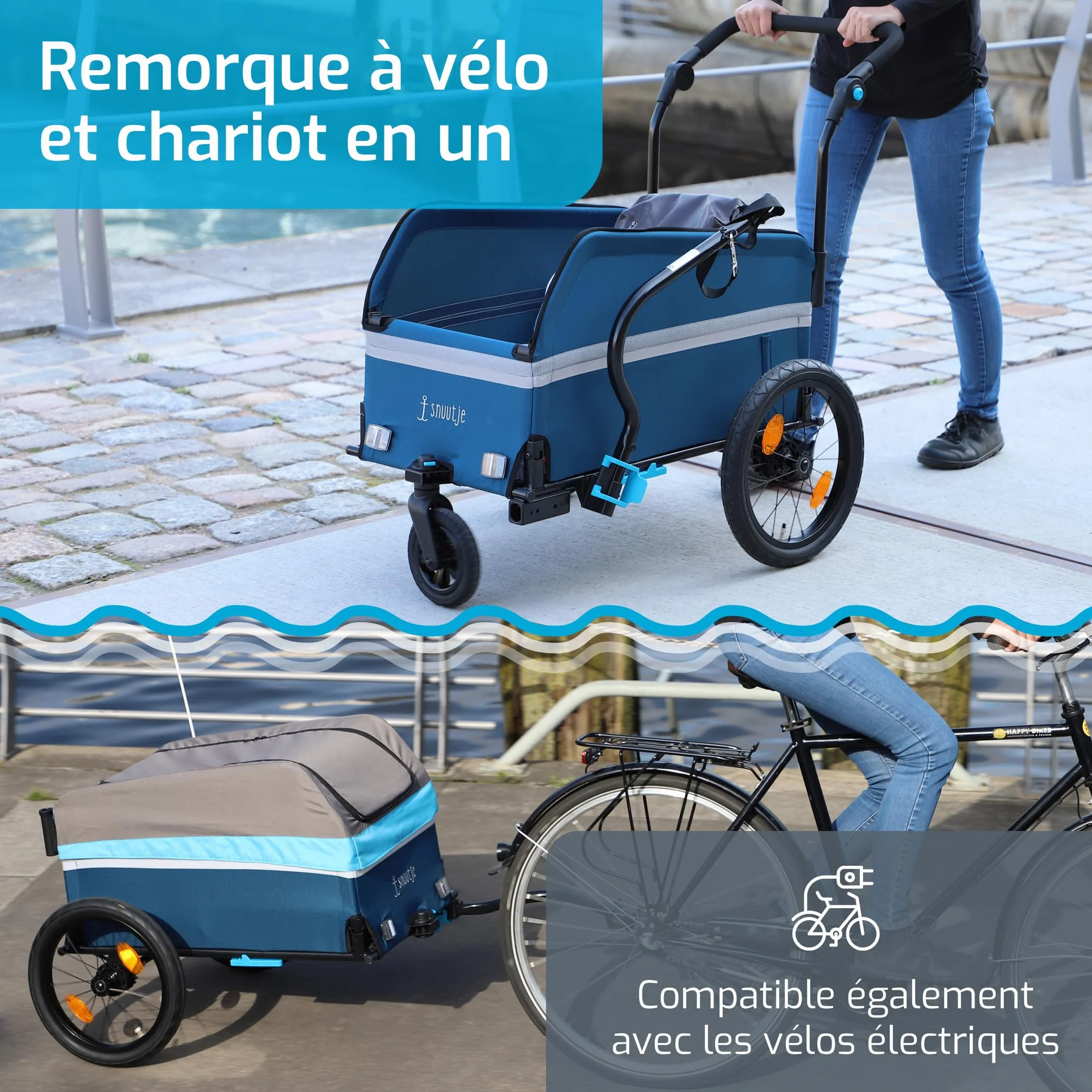 Remorque de Transport Pliable 2 en 1 Vélo Chariot Compatible Vélo Électrique Camping Jardin