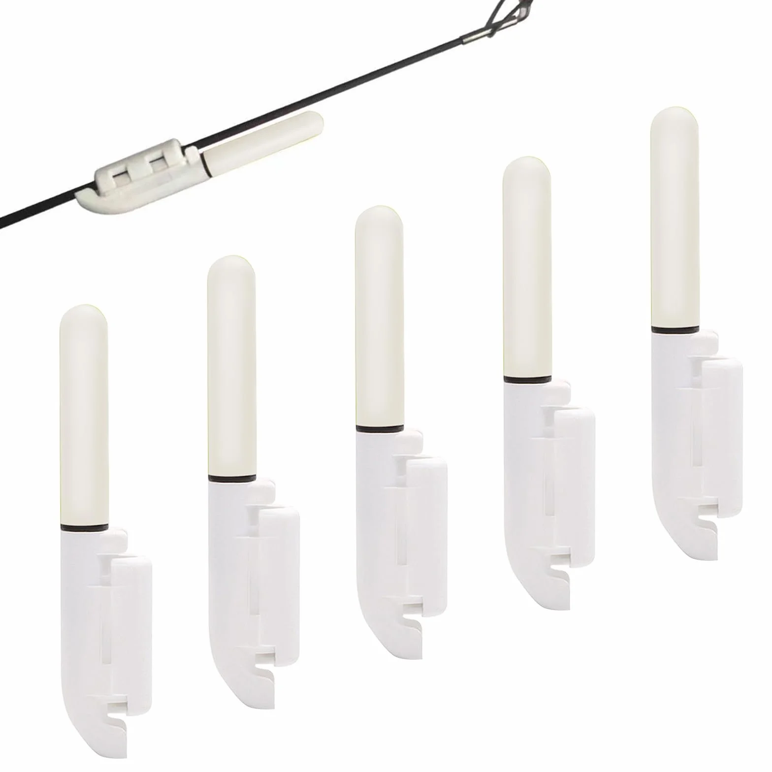 Lot de 5 lumières de pointe de canne à pêche de nuit, bâtons lumineux étanches avec boucle, accessoires de pêche, accessoires de pêche, pêche de nuit, pêche de nuit, pêche en mer, lumières de