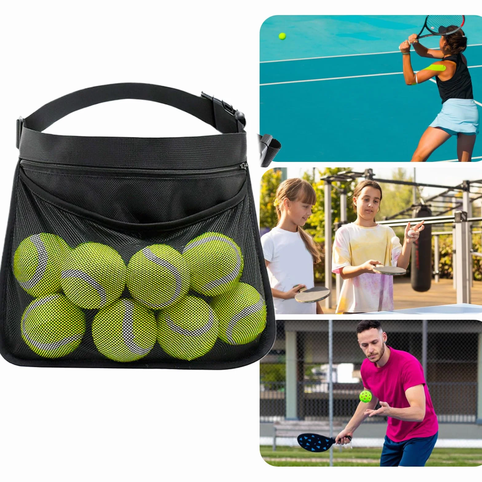 Ballaufbewahrung verstellbarer Gurt abriebfest leichtgewichtig portabel Tennisball Fitnessstudio Training Wettkämpfe Tischtennisball Pickleball Golfball