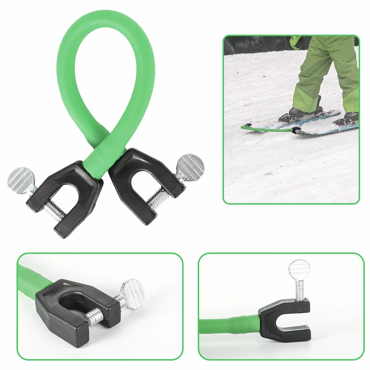 Connecteur de Pointe de Ski pour Enfants Portable Aide Entraînement Ski Accessoires Snowboard Débutants Vert Jaune 2 Pièces