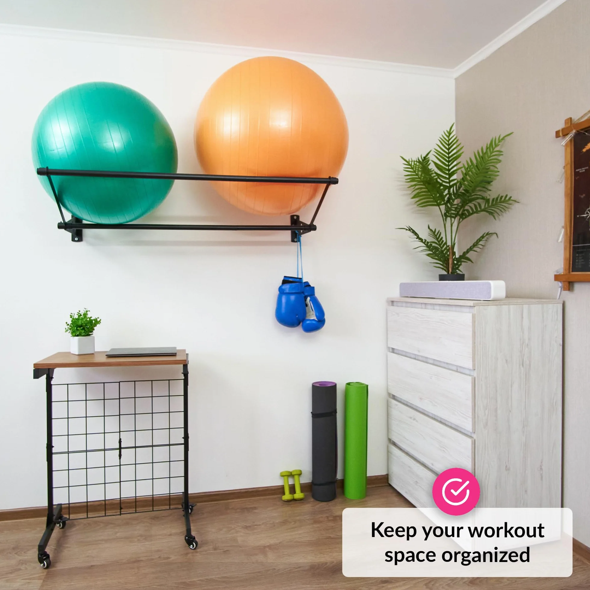 Support Mural pour Ballons d'Exercice de Fitness Stabilité Noir Mat