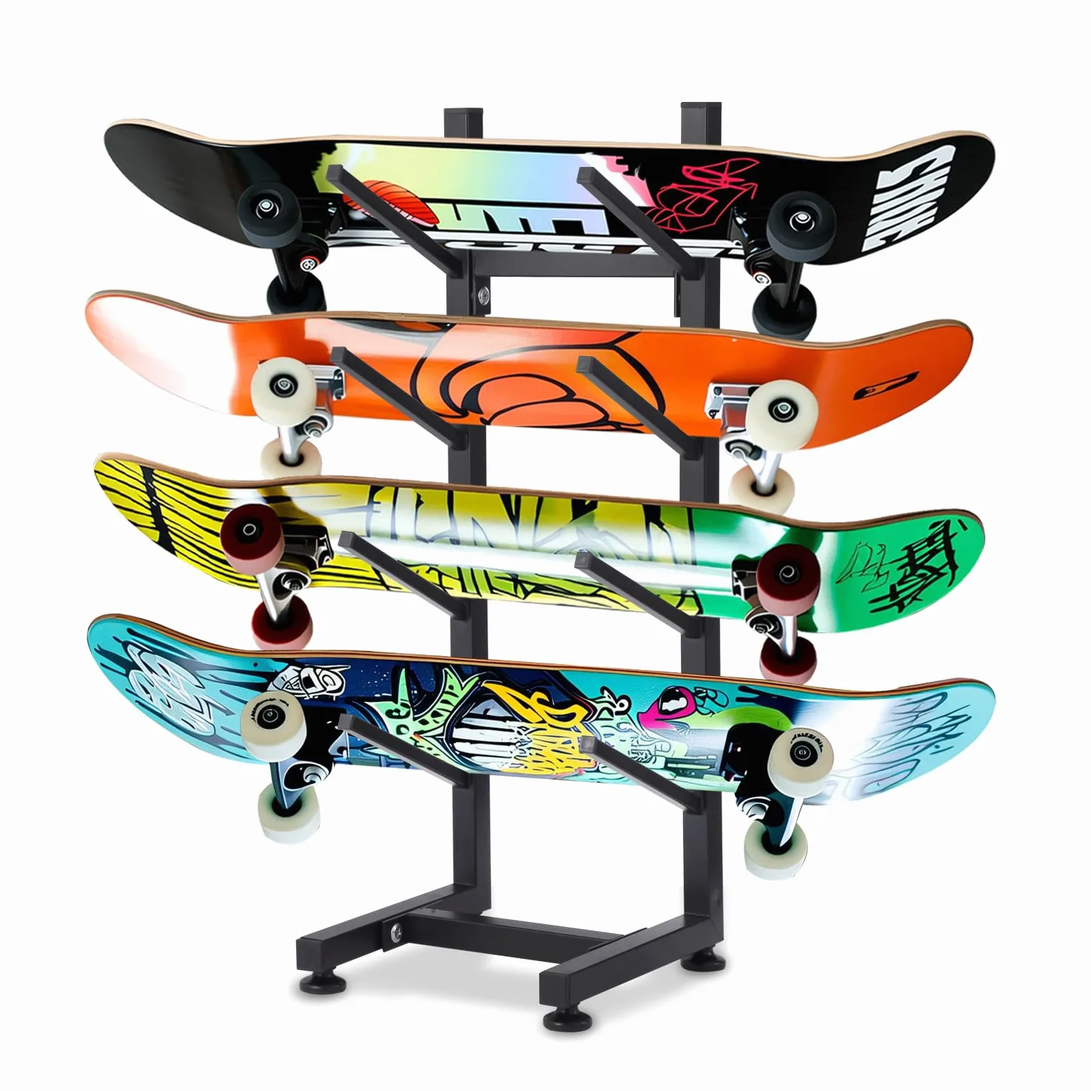 BiJun Support de sol pour skateboard, support de planche à roulettes à 4 couches, support de rangement pour planche à neige, support de plancher pour terrasse, longboard, snowboard, skateboard
