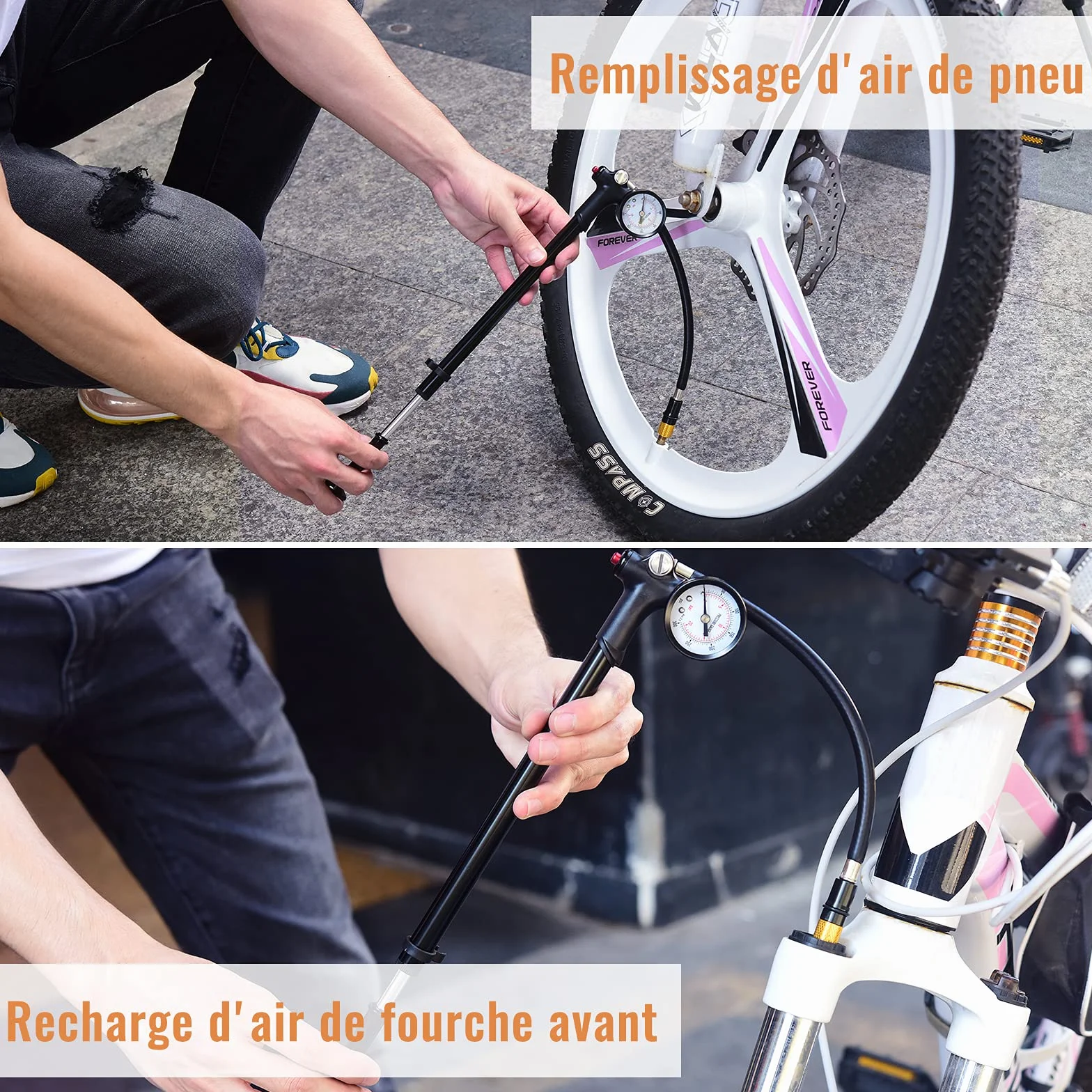 Diyife Pompe Amortisseur Haute Pression 300 PSI Mini Portative Shock Pump pour Fourche Avant Suspension Arrière Vélos VTT