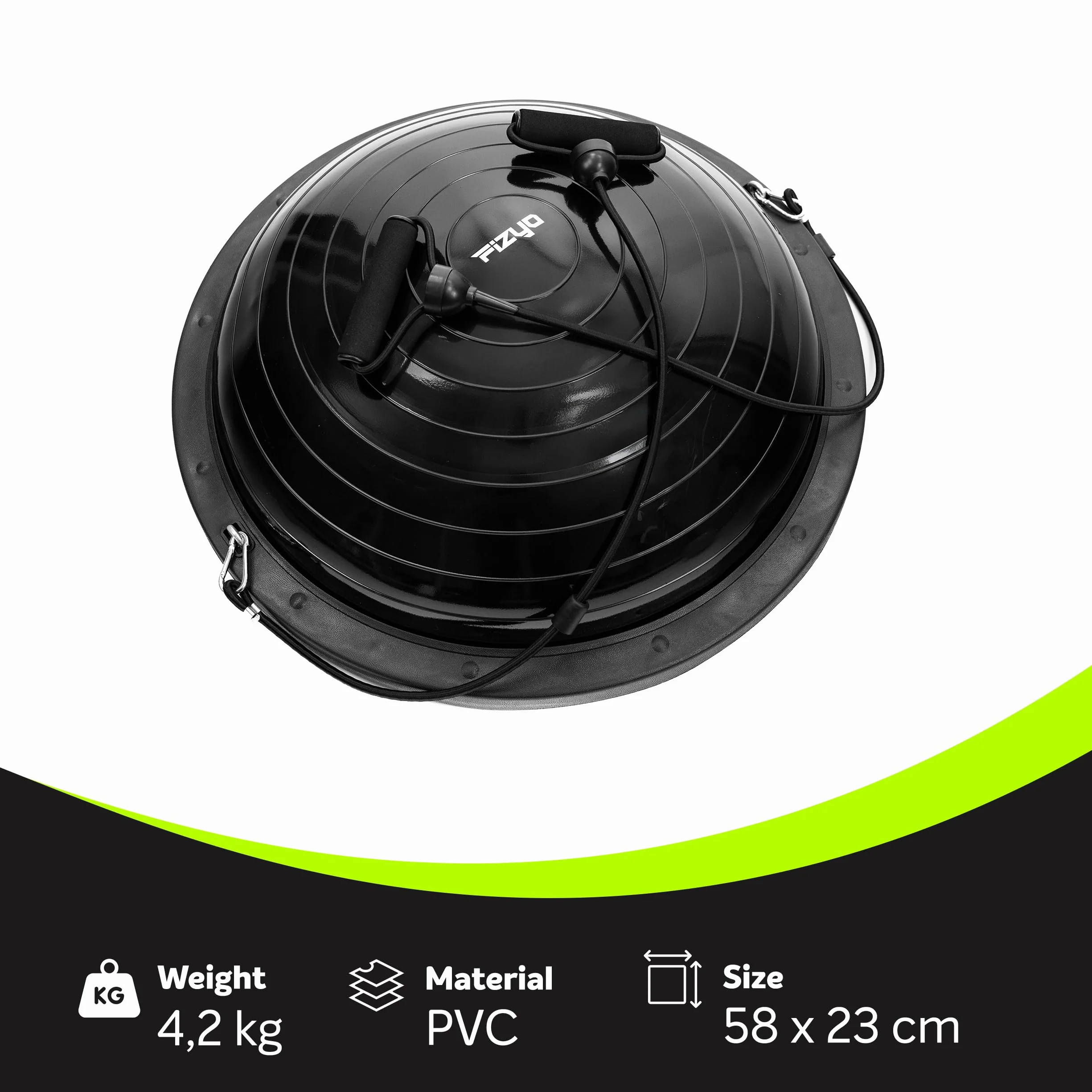 FIZYO Balance Trainer Demi-Boule Ø 58 cm, Ballon d'Équilibre Antidérapant avec Pompe, Noir